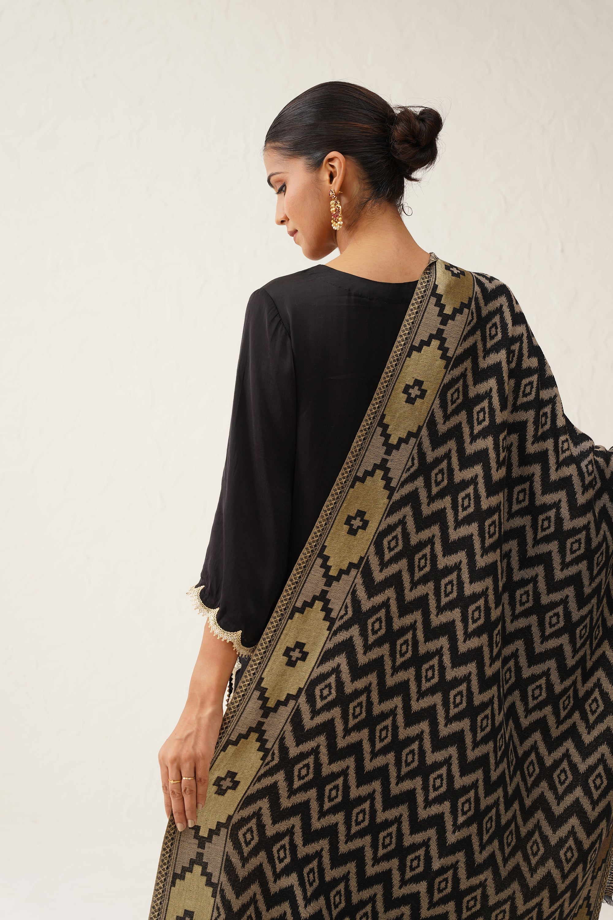 Black Ikat Woollen Shawl - Neetika Chopra