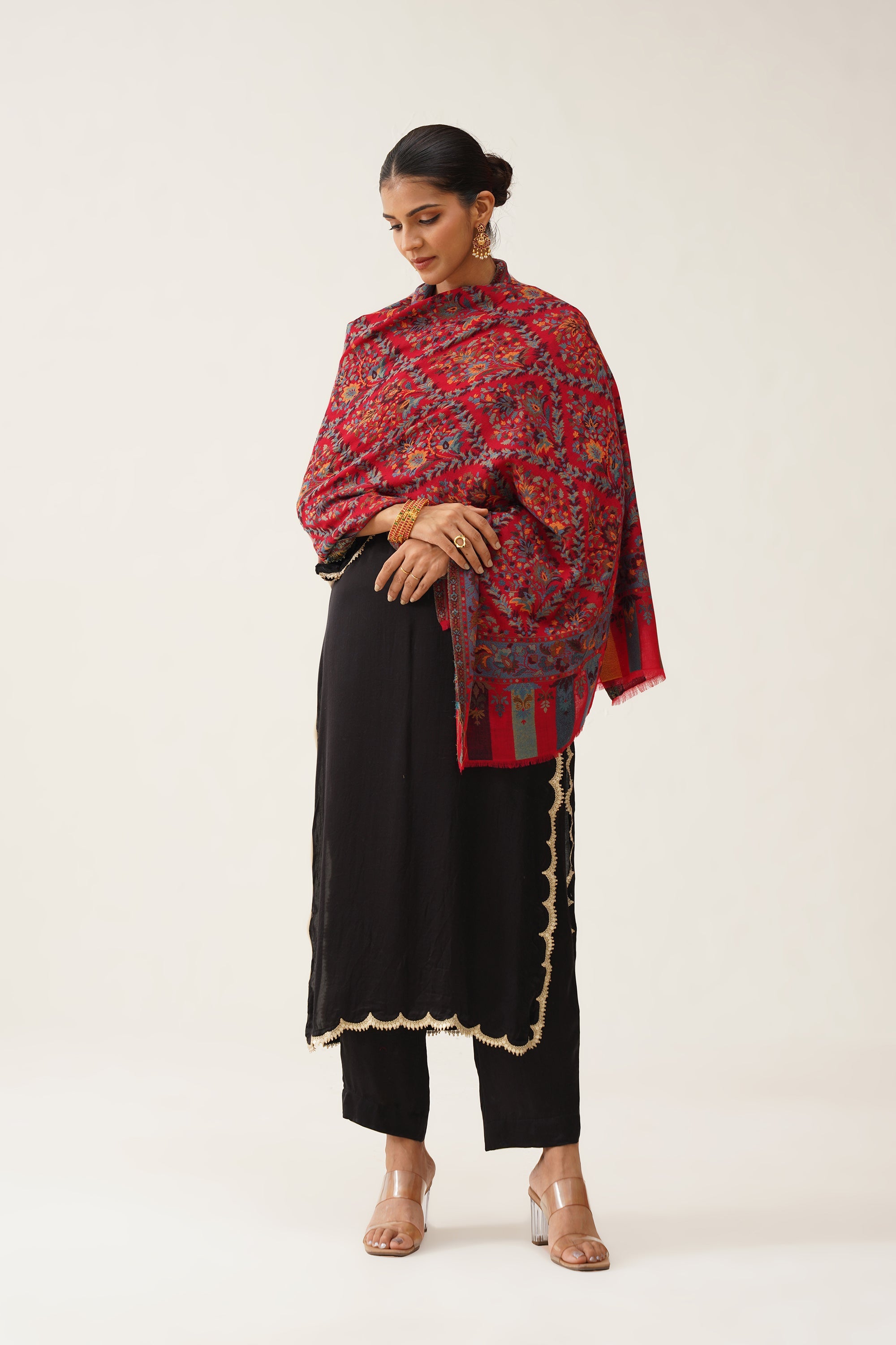Damini Red Woollen Kaani Shawl - Neetika Chopra