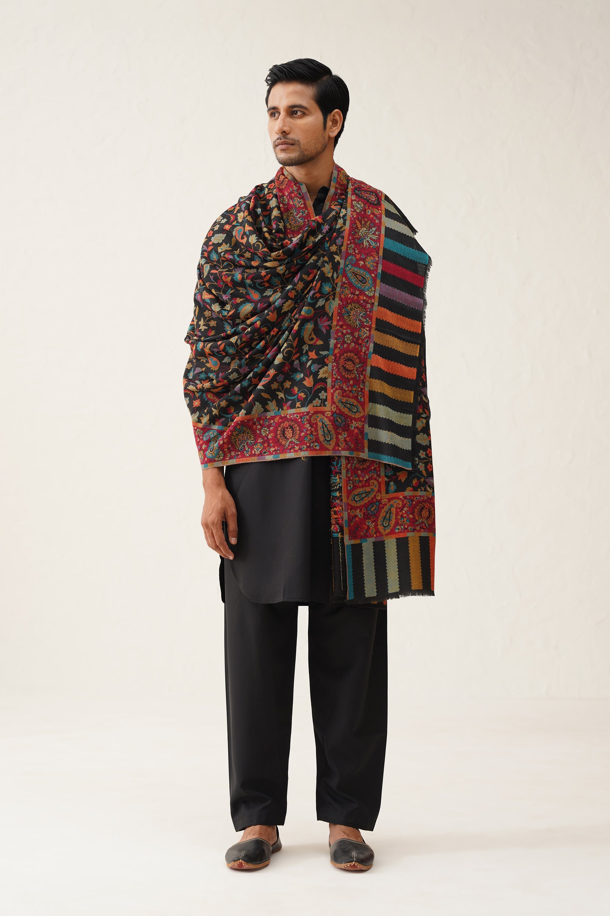 Men's Black Kaani Wool Dusala - Neetika Chopra