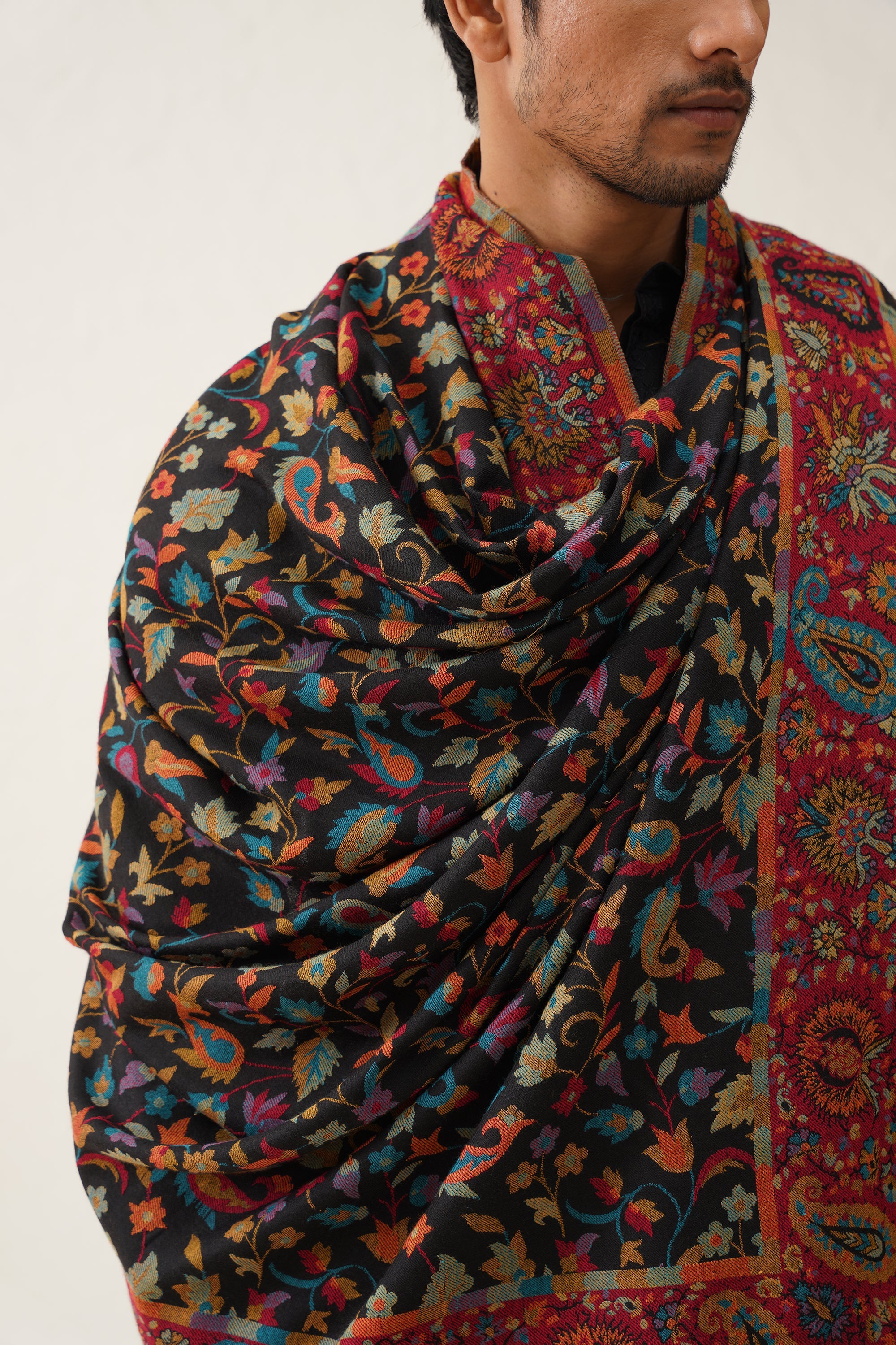 Men's Black Kaani Wool Dusala - Neetika Chopra