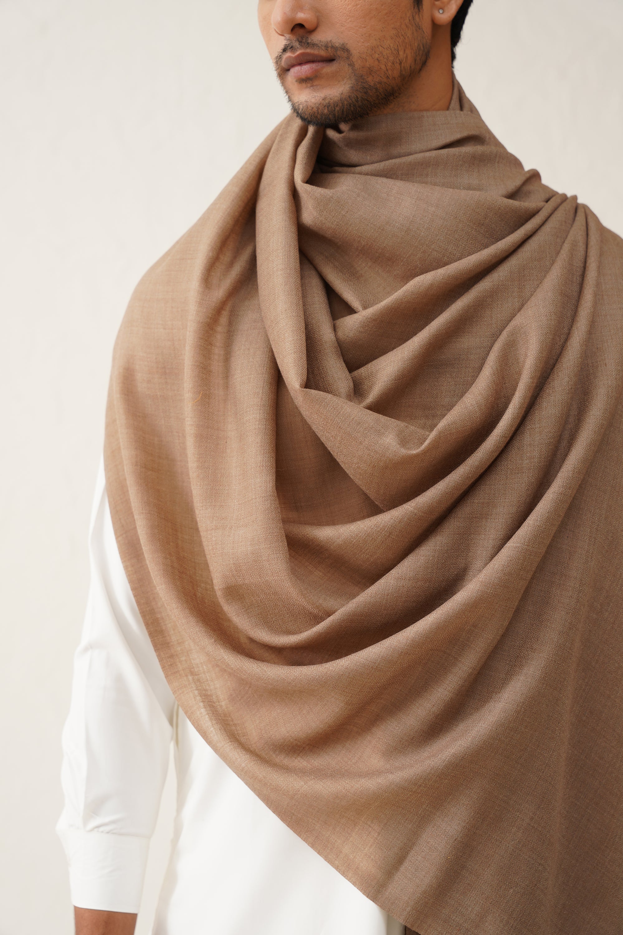 Mens Plain Beige Woollen Dusala - Neetika Chopra
