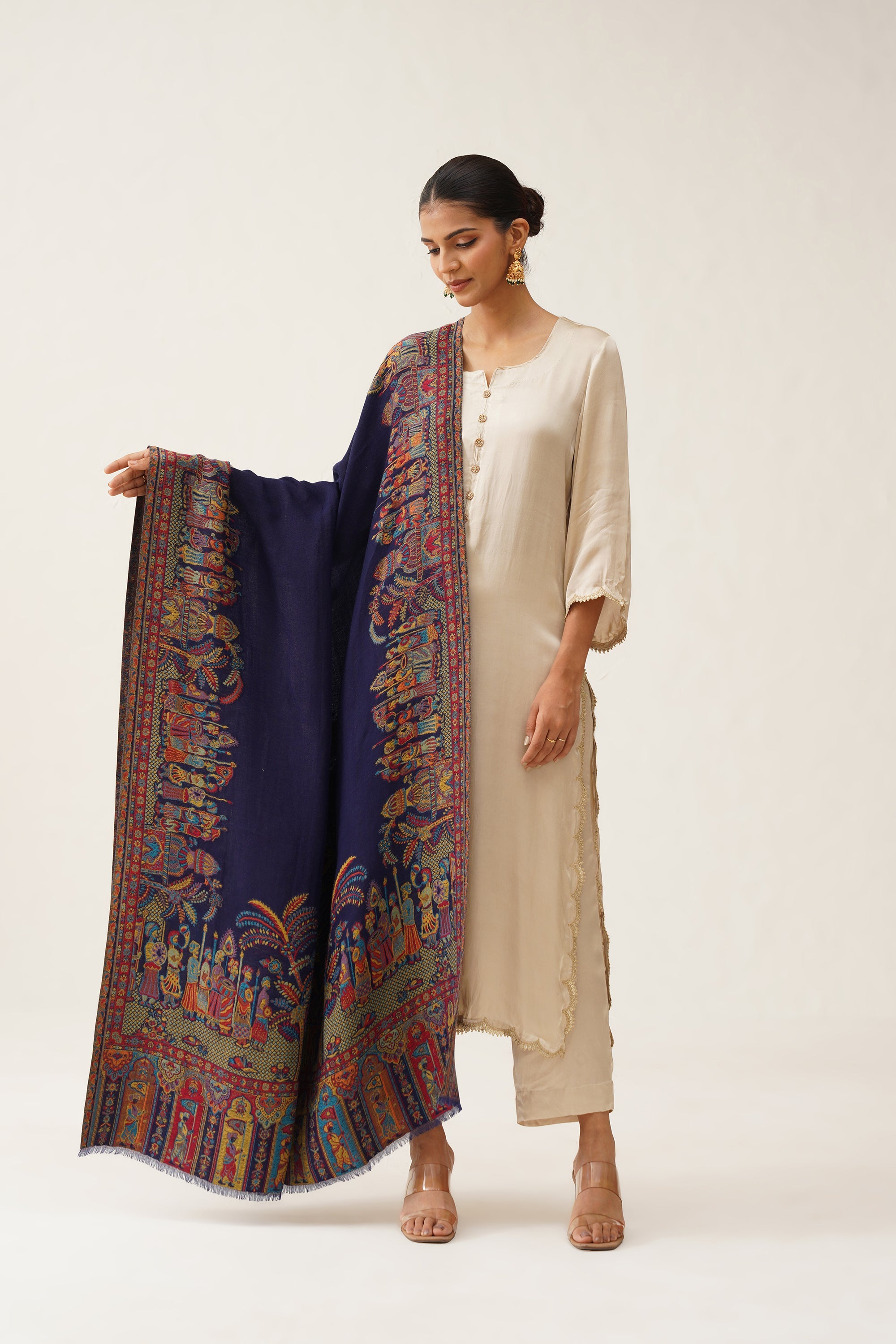 Navy Kaani Shawl With Moonlight Zari - Neetika Chopra