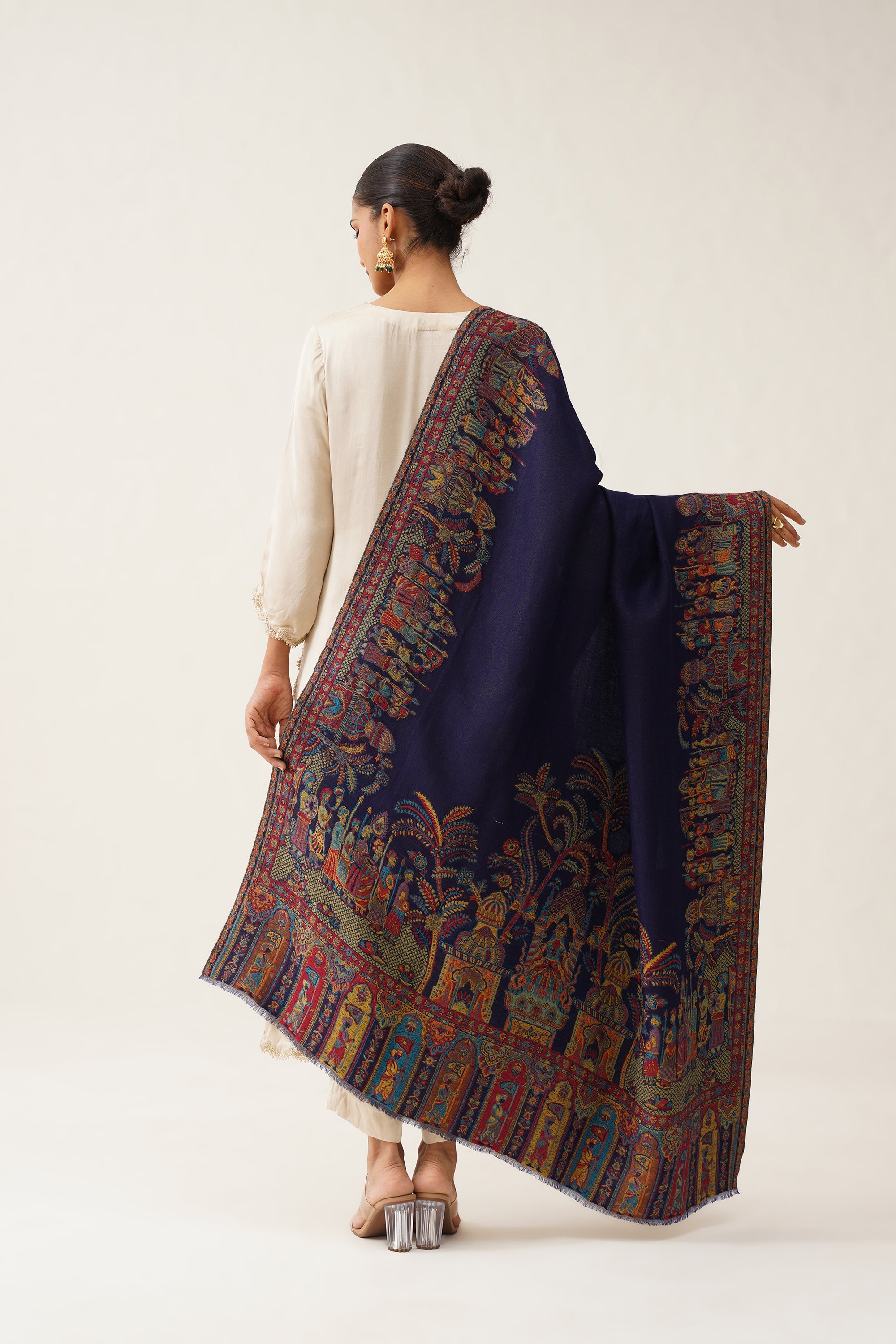 Navy Kaani Shawl With Moonlight Zari - Neetika Chopra