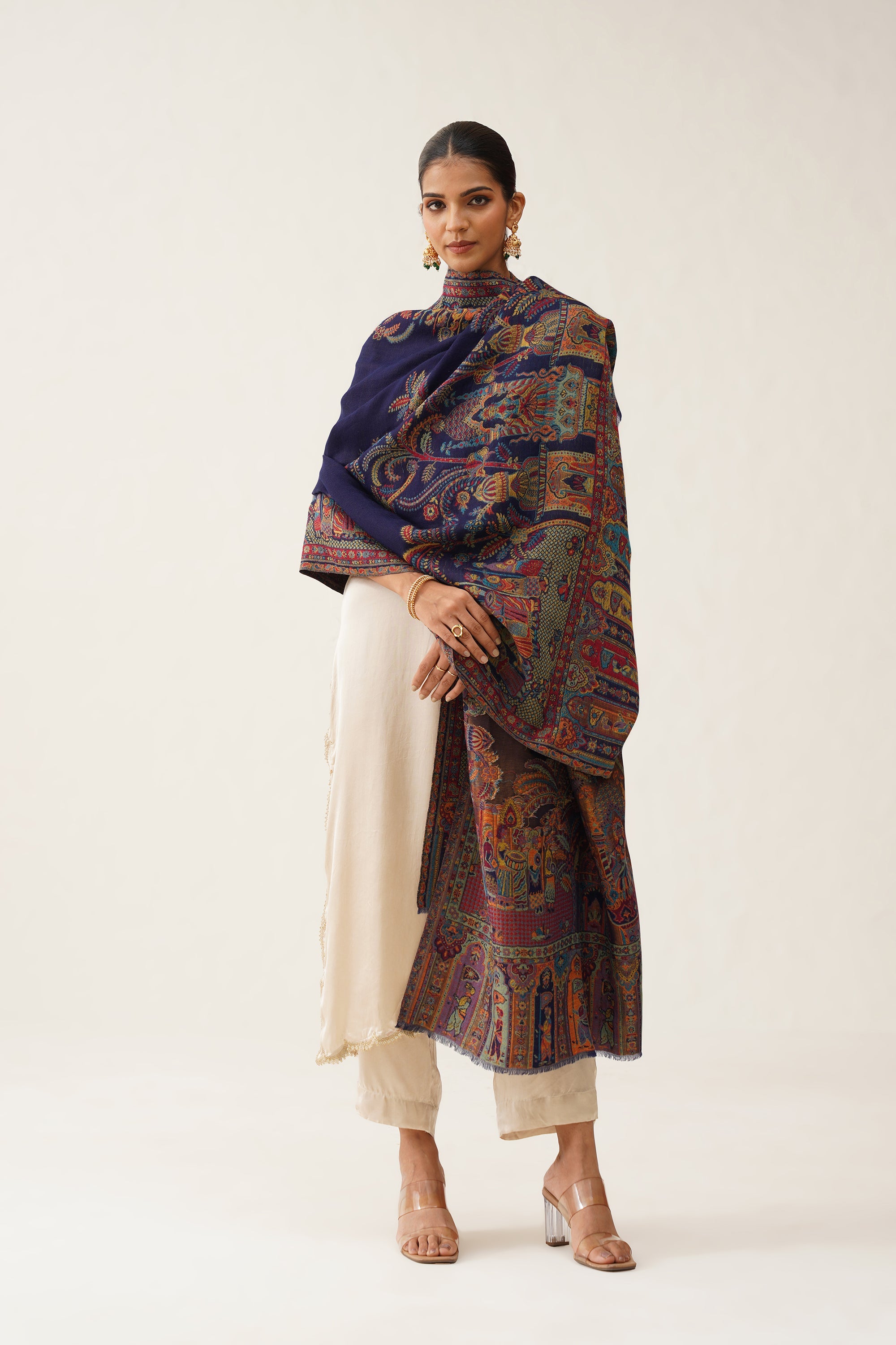 Navy Kaani Shawl With Moonlight Zari - Neetika Chopra
