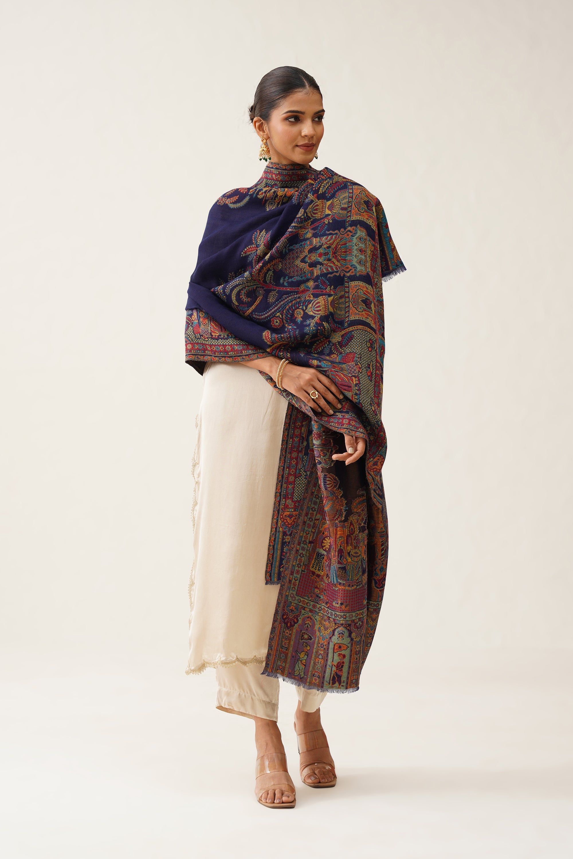 Navy Kaani Shawl With Moonlight Zari - Neetika Chopra