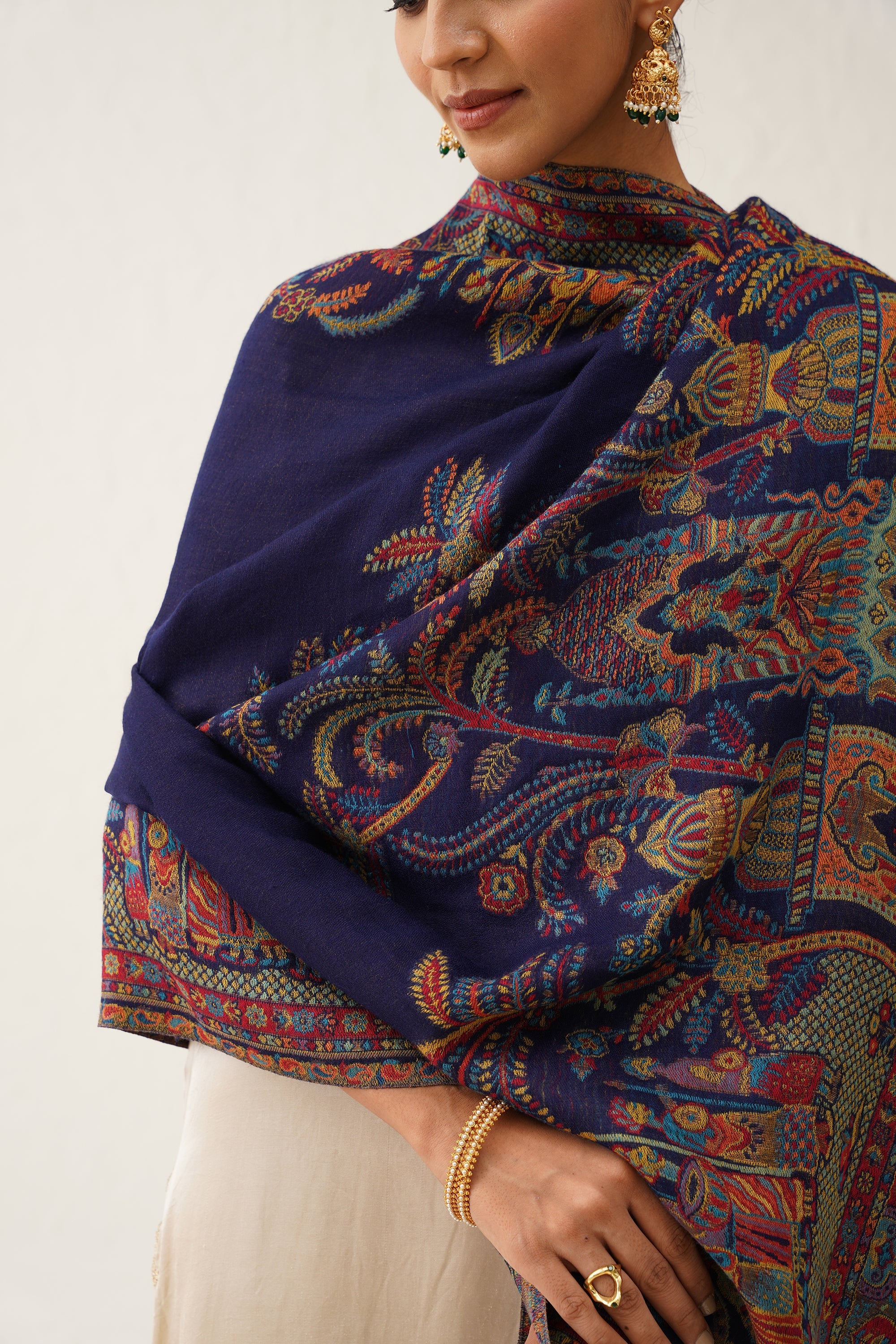 Navy Kaani Shawl With Moonlight Zari - Neetika Chopra
