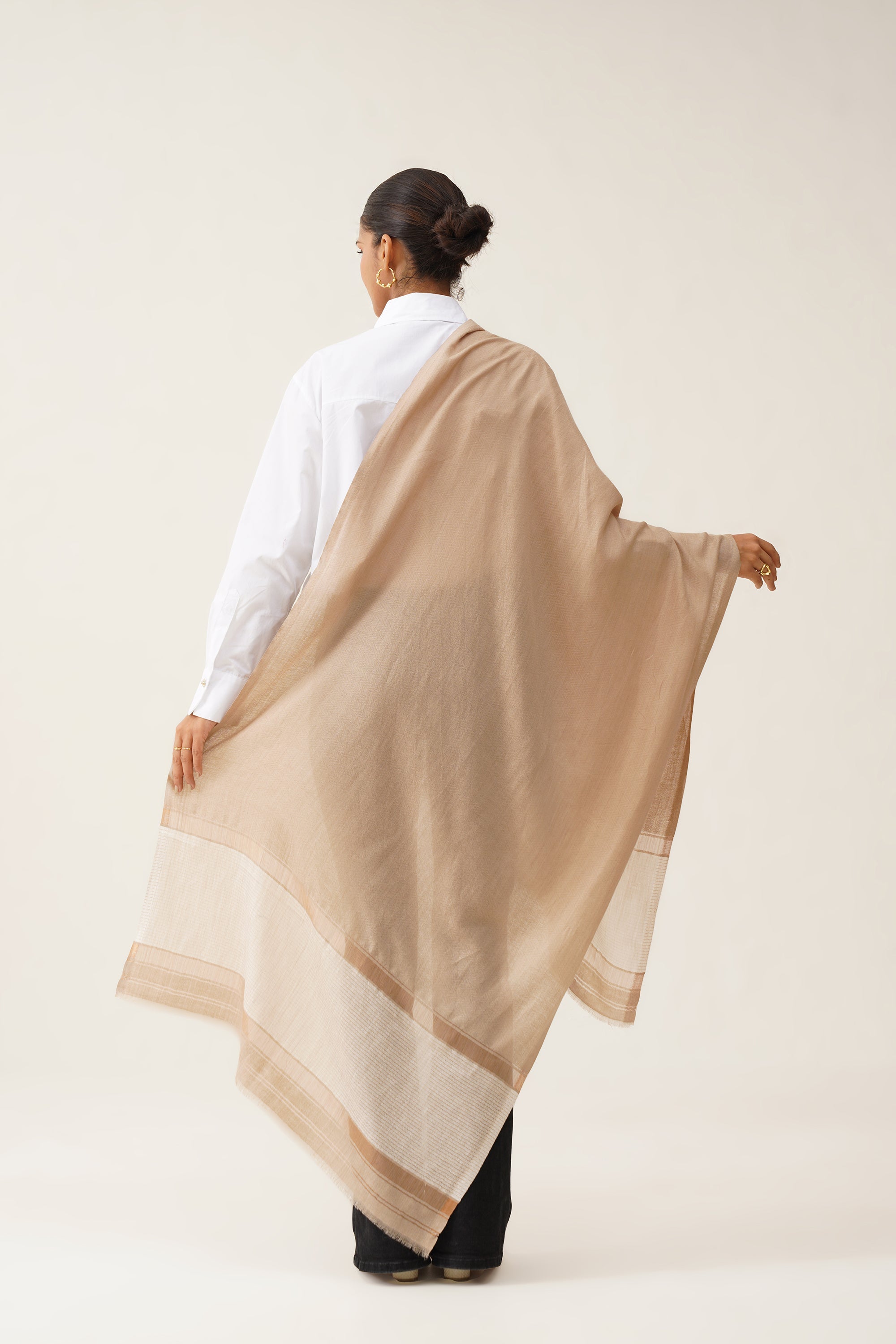 Beige Herringbone Lurex Stole - Neetika Chopra