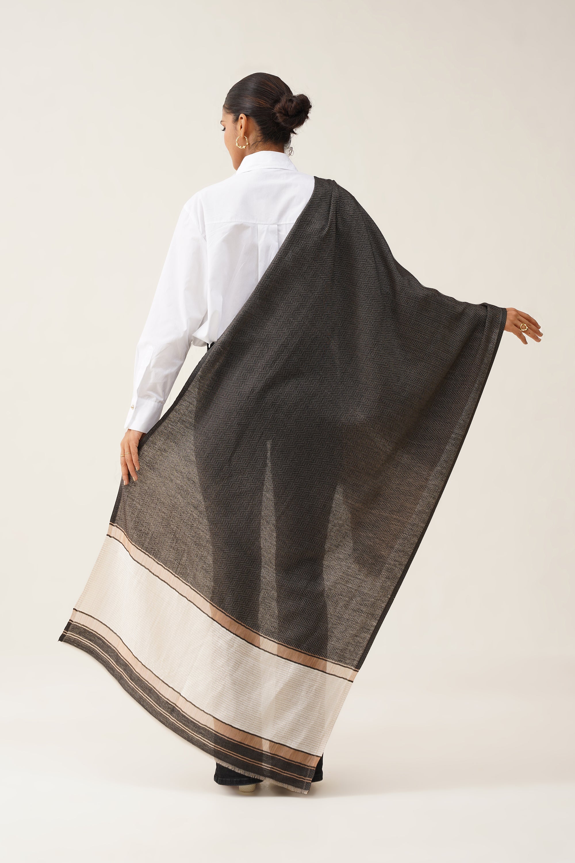 Grey Herringbone Lurex Stole - Neetika Chopra