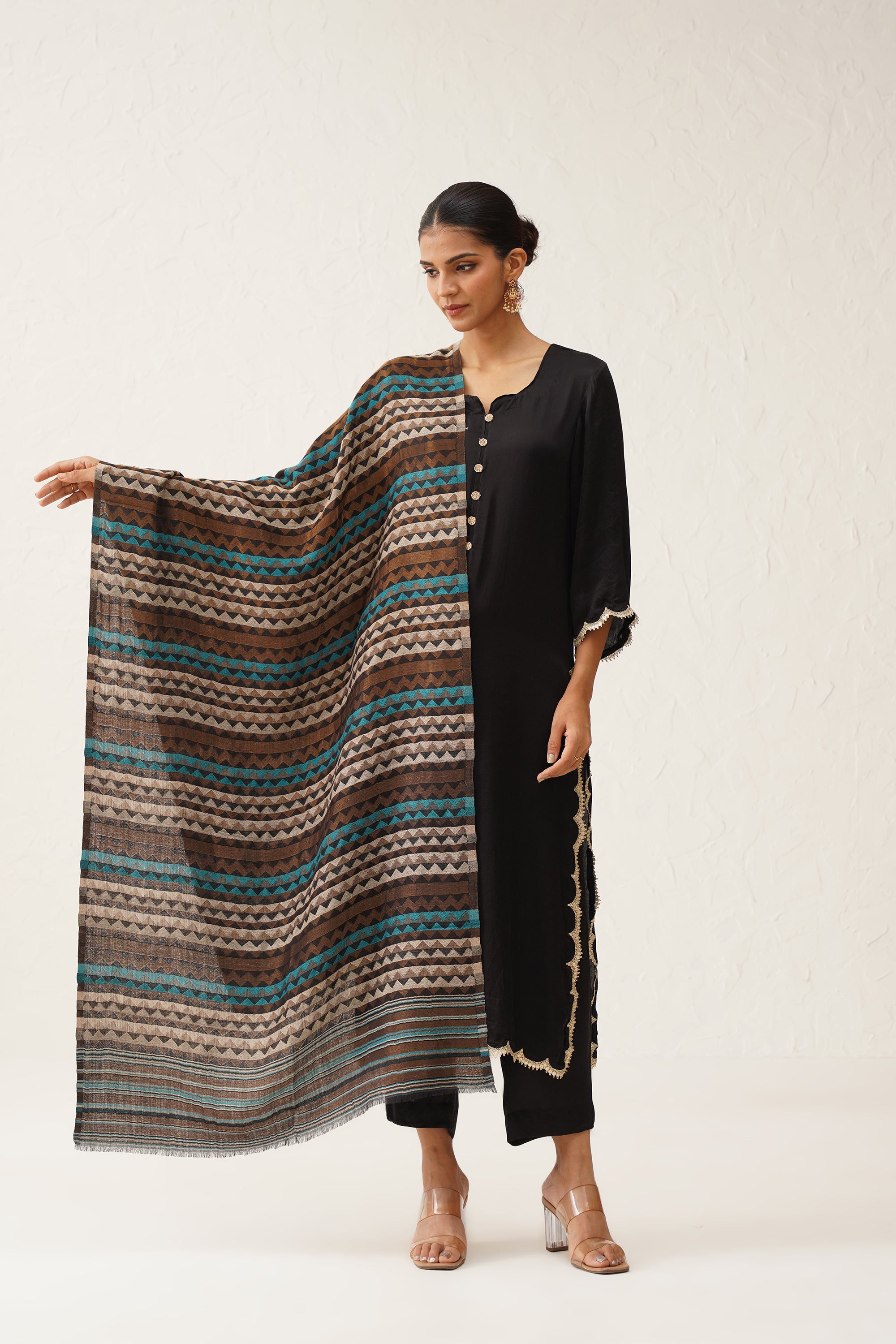 Negar Zig Zag Woollen Lurex Stole - Neetika Chopra