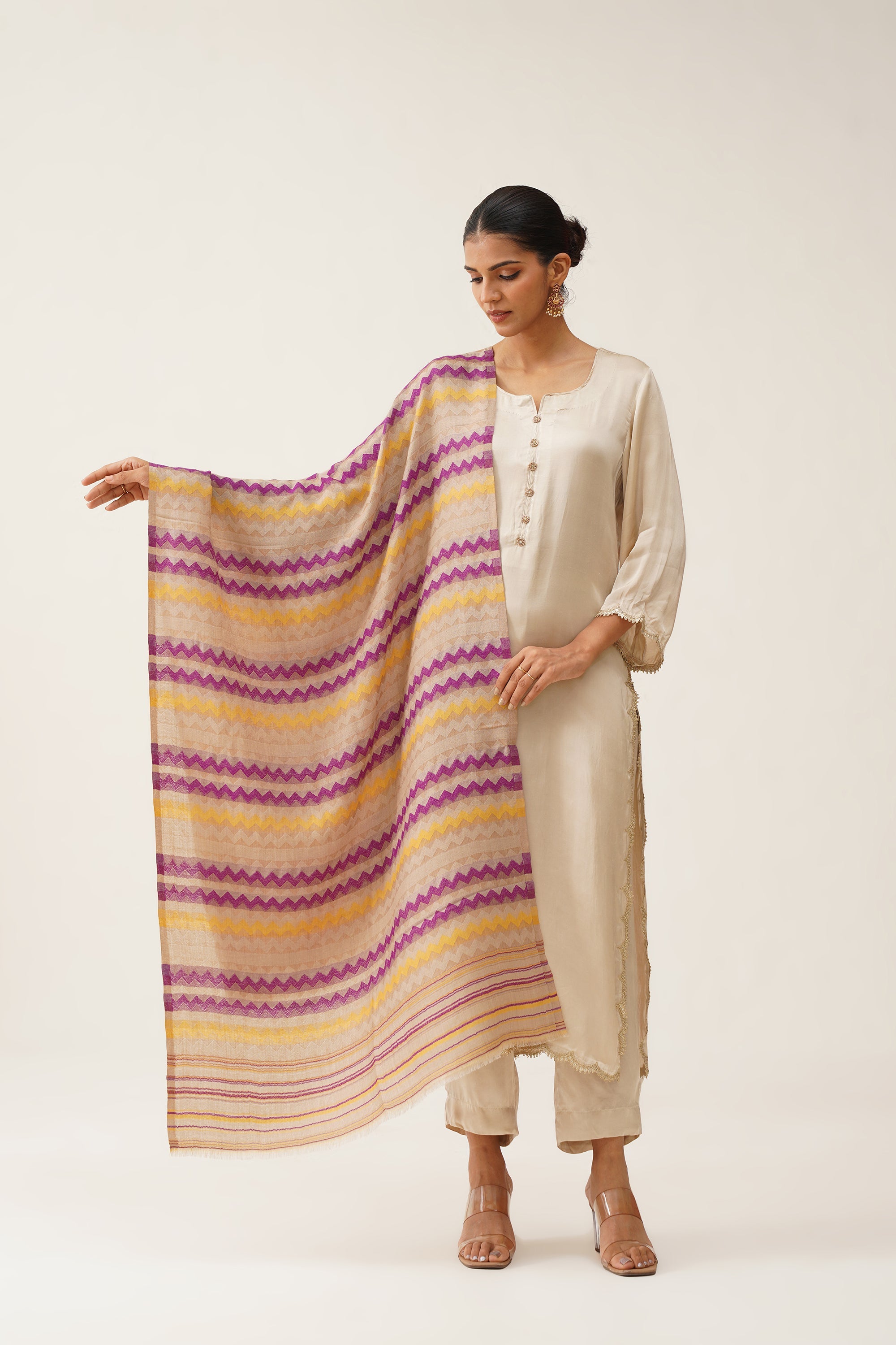Samina Zig Zag Lurex Woollen Stole - Neetika Chopra