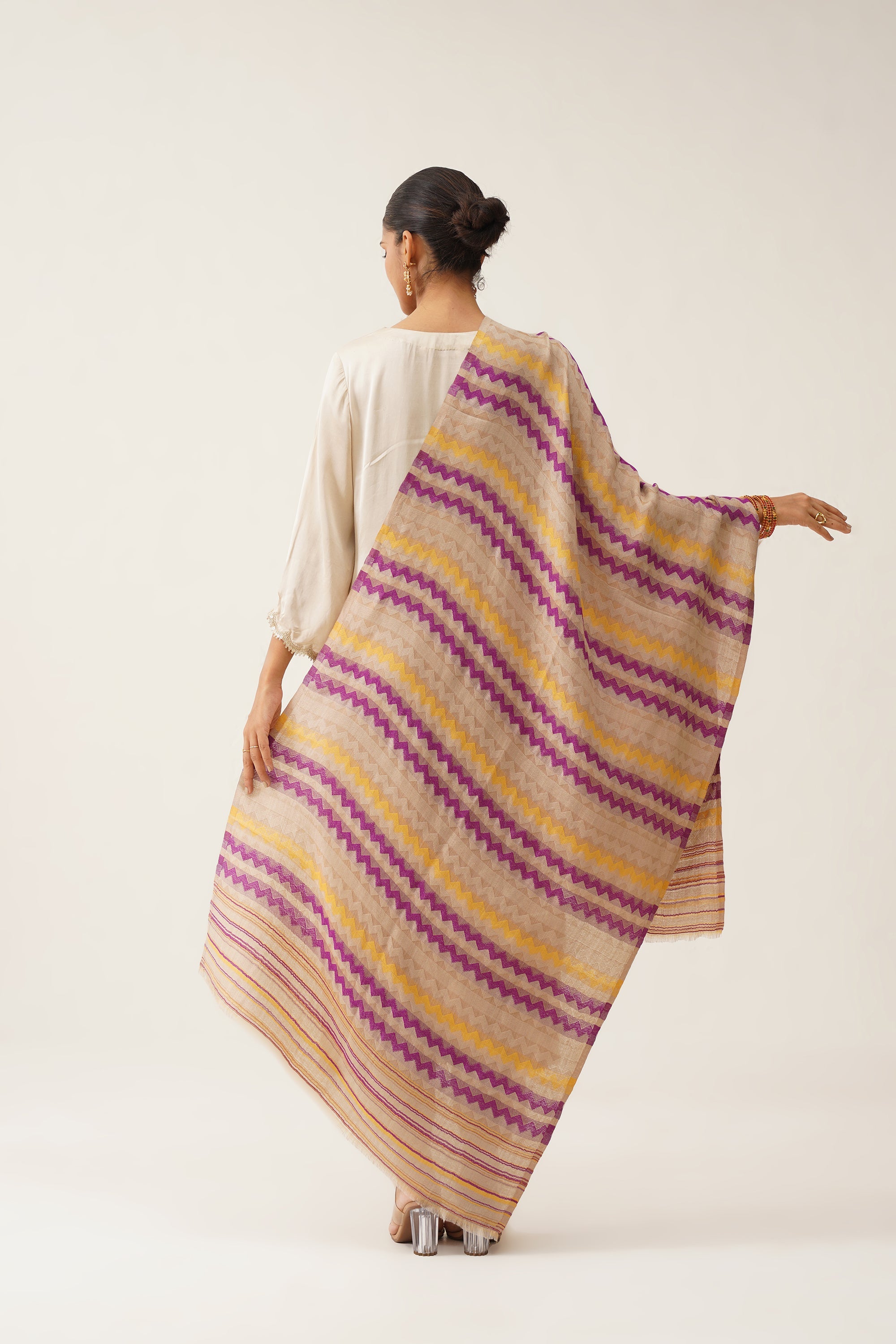Samina Zig Zag Lurex Woollen Stole - Neetika Chopra