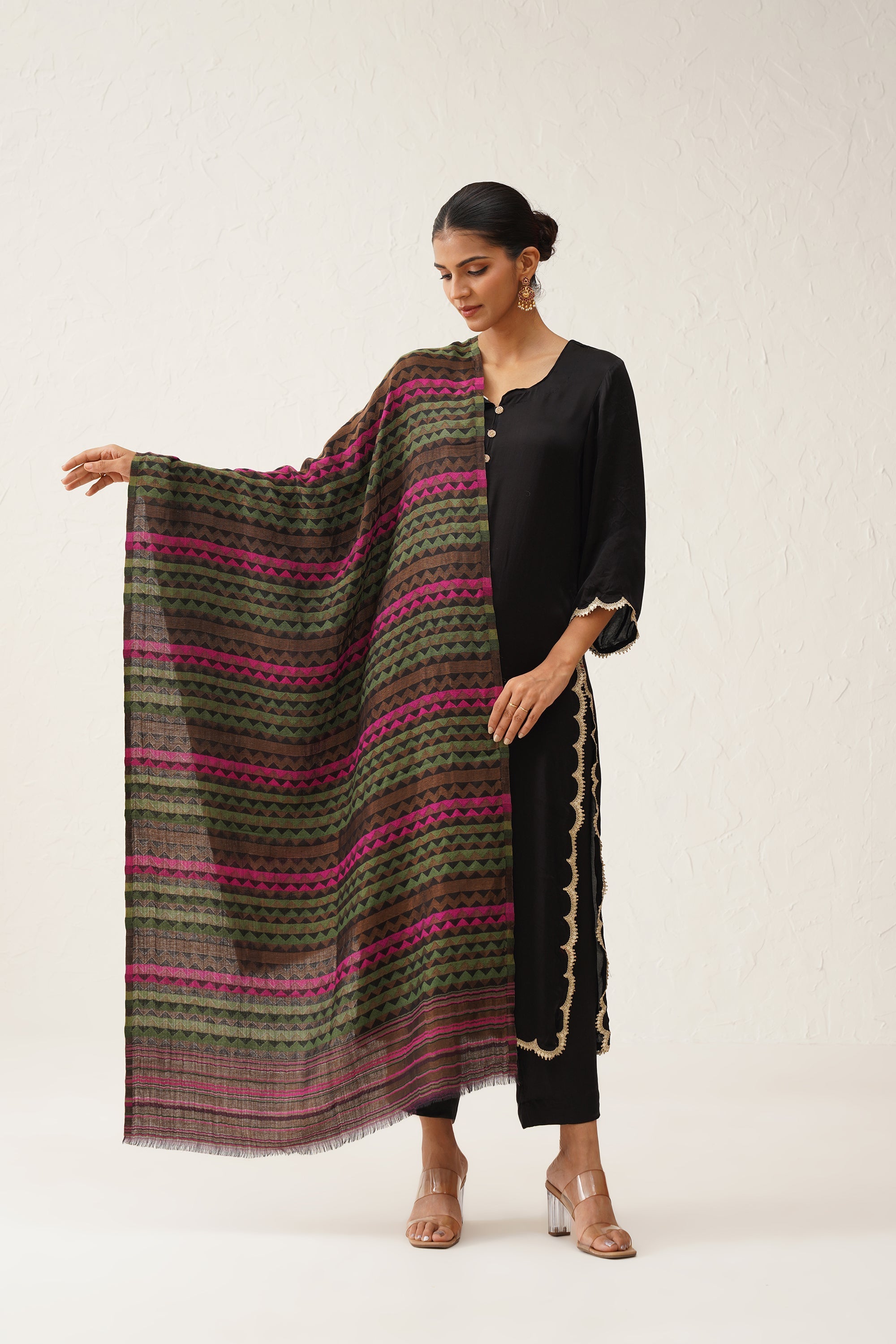 Zig Zag Lurex Woollen Stole - Neetika Chopra