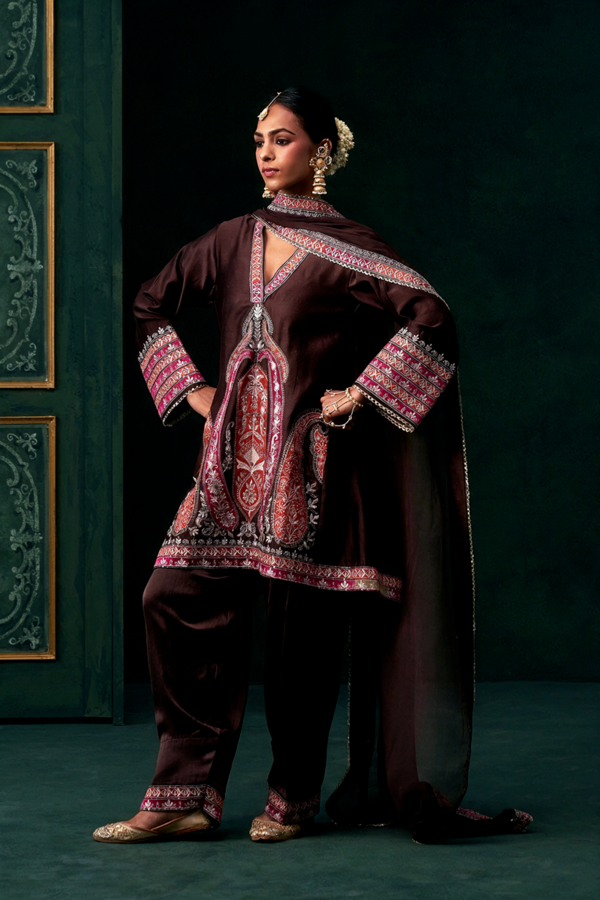 Sahiba Chanderi Satin Embroidered Suit Set