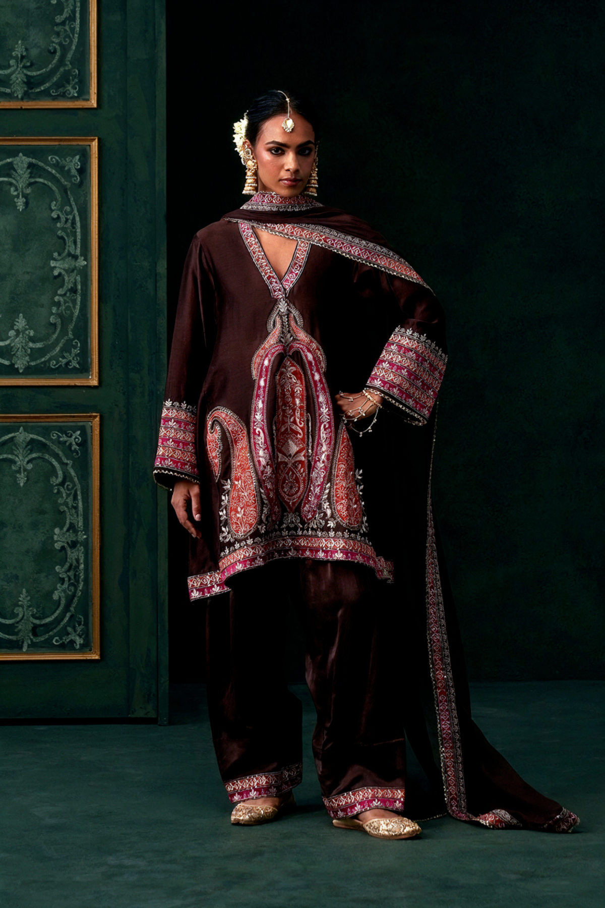 Sahiba Chanderi Satin Embroidered Suit Set