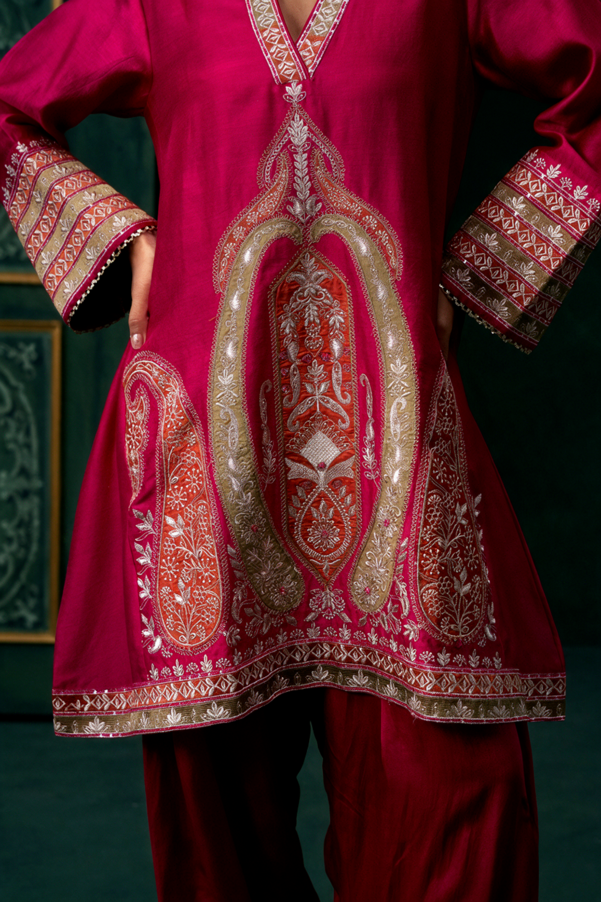 Zehra Chanderi Satin Embroidered Suit Set