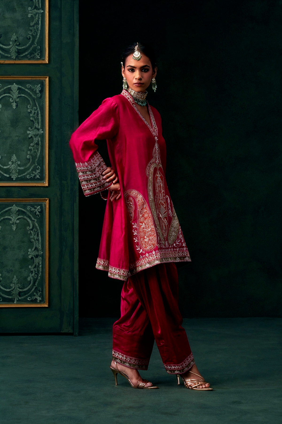 Zehra Chanderi Satin Embroidered Suit Set