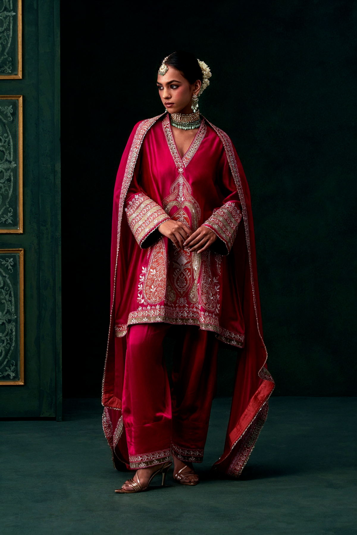 Zehra Chanderi Satin Embroidered Suit Set