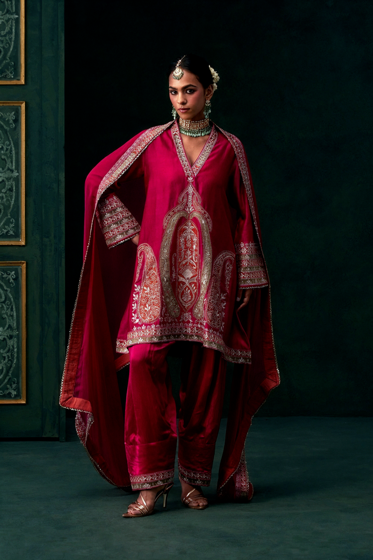 Zehra Chanderi Satin Embroidered Suit Set