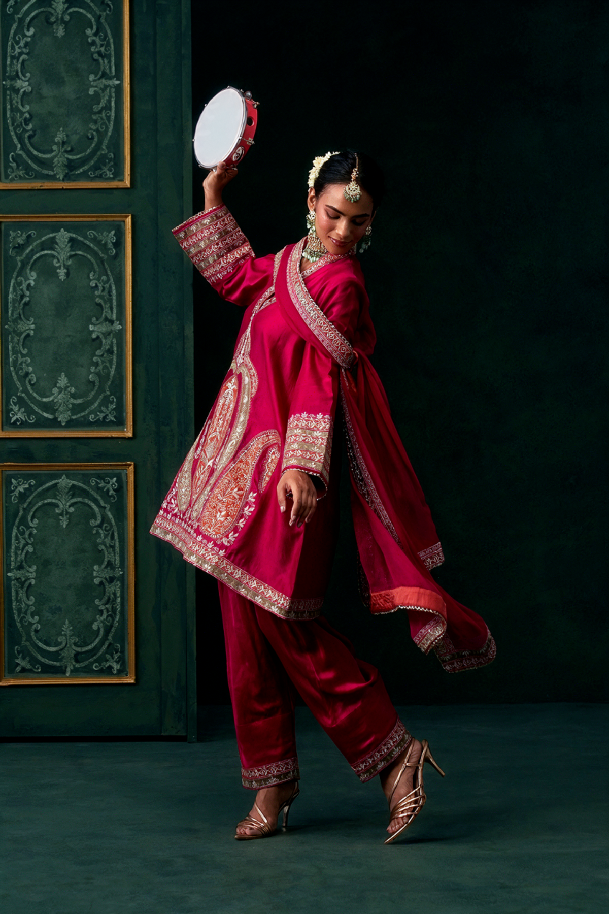 Zehra Chanderi Satin Embroidered Suit Set