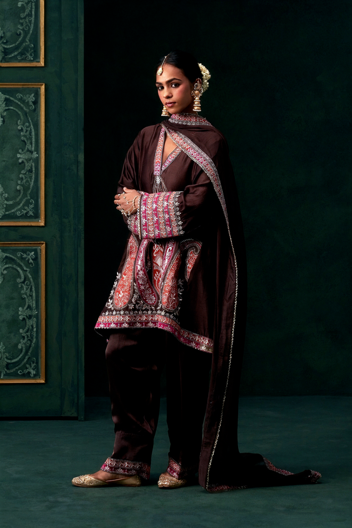 Sahiba Chanderi Satin Embroidered Suit Set