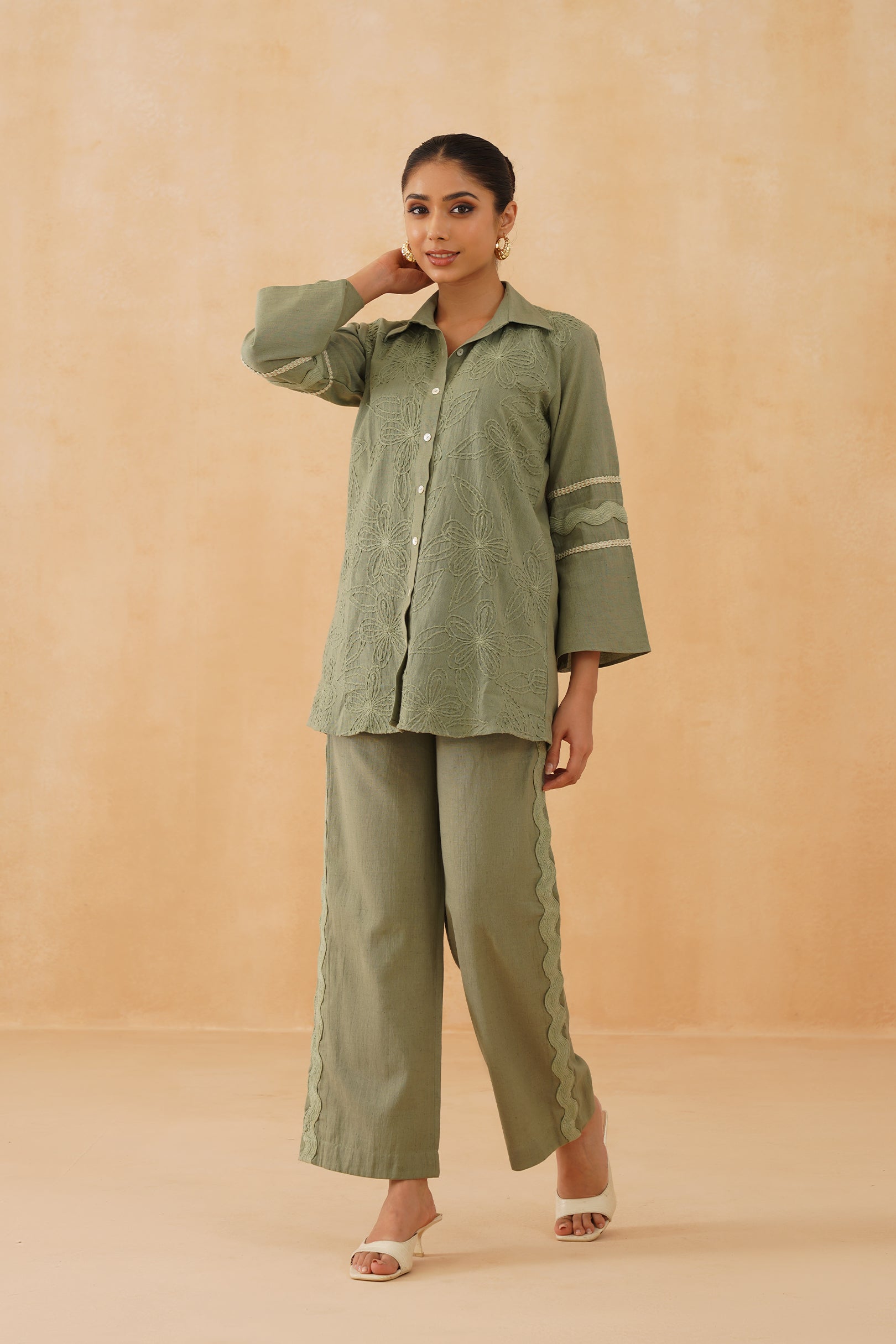 Belle Hand Embroidered Cotton Matching Set - Neetika Chopra