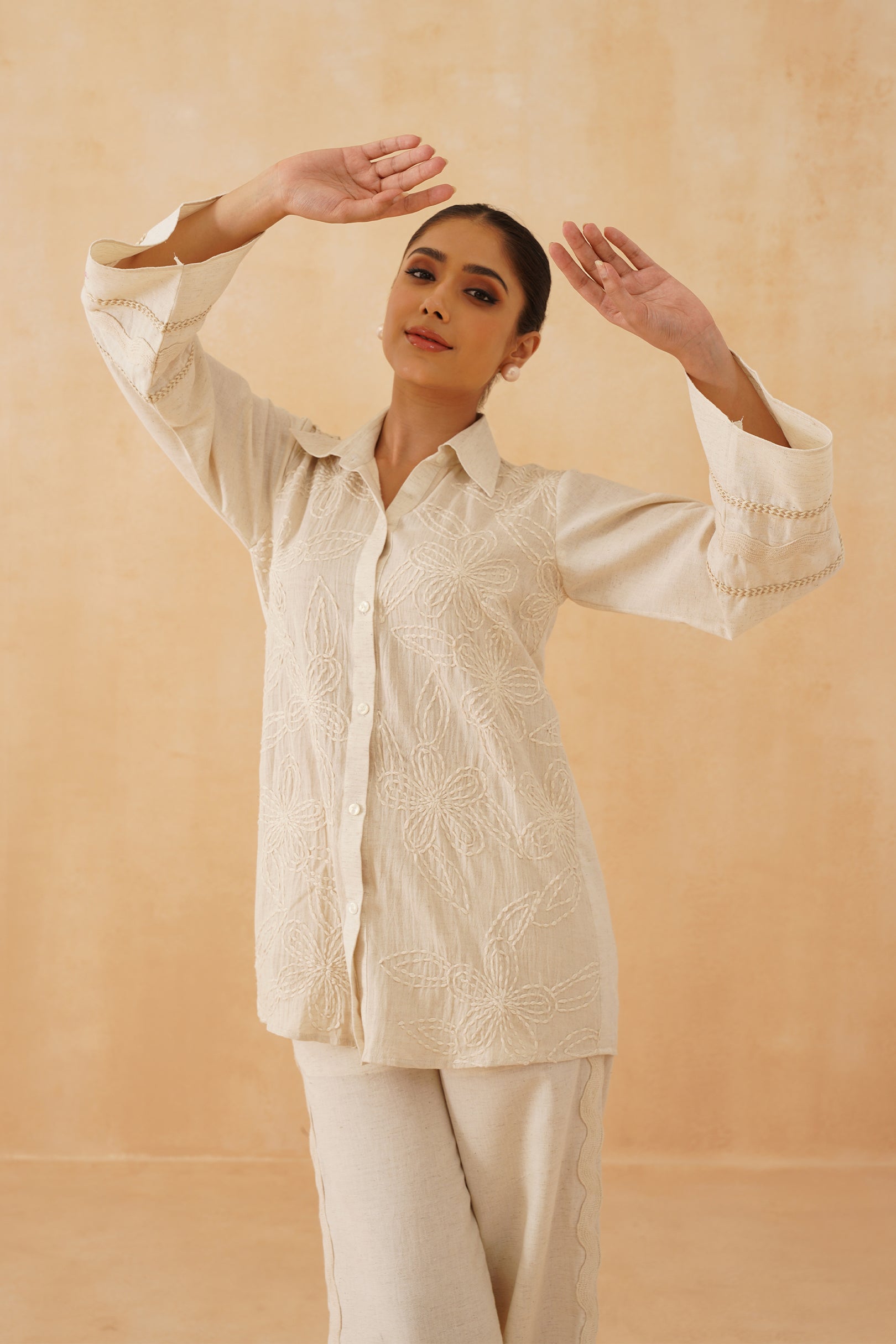 Mogra Hand Embroidered Cotton Matching Set - Neetika Chopra