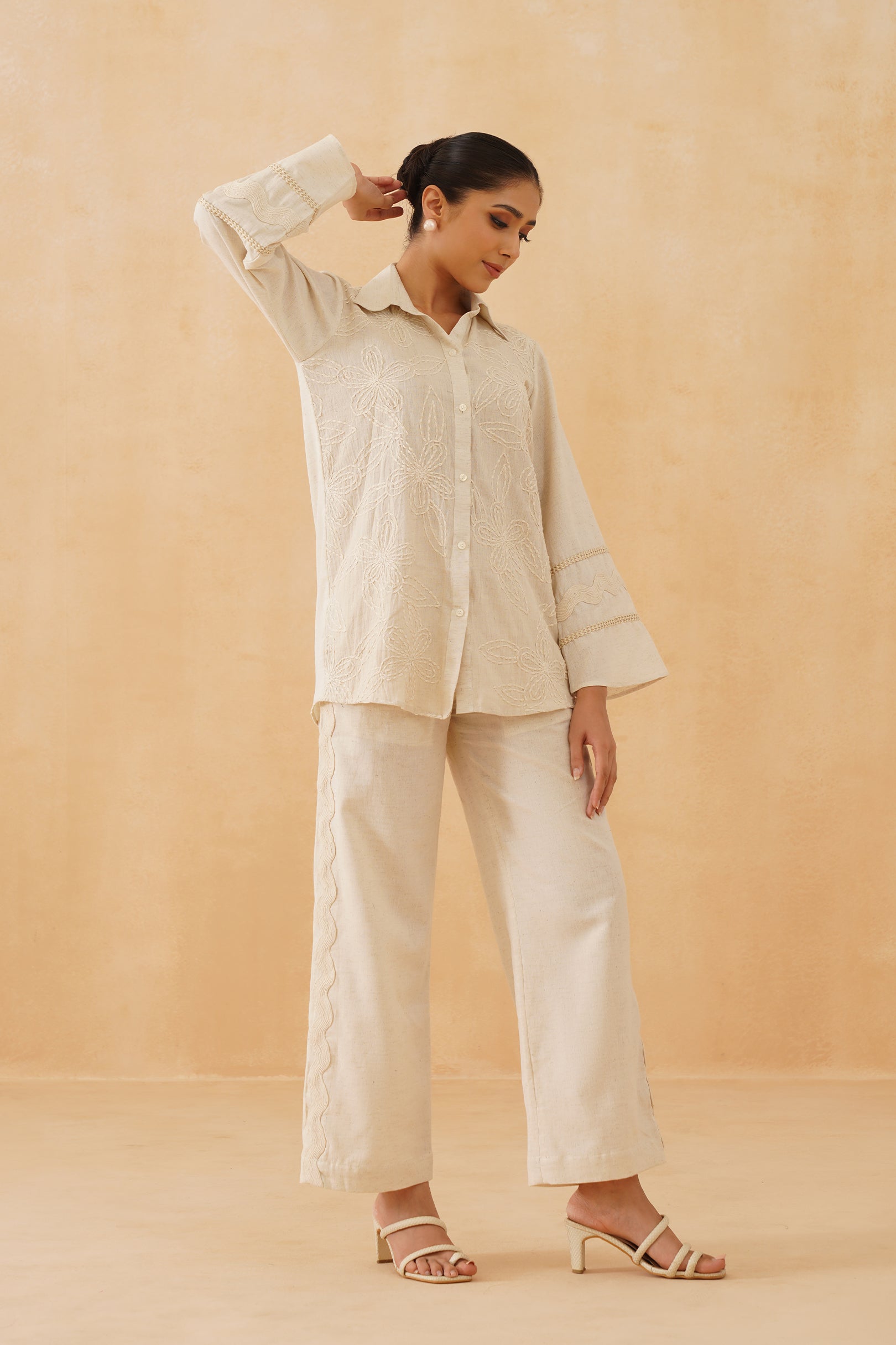 Mogra Hand Embroidered Cotton Matching Set - Neetika Chopra