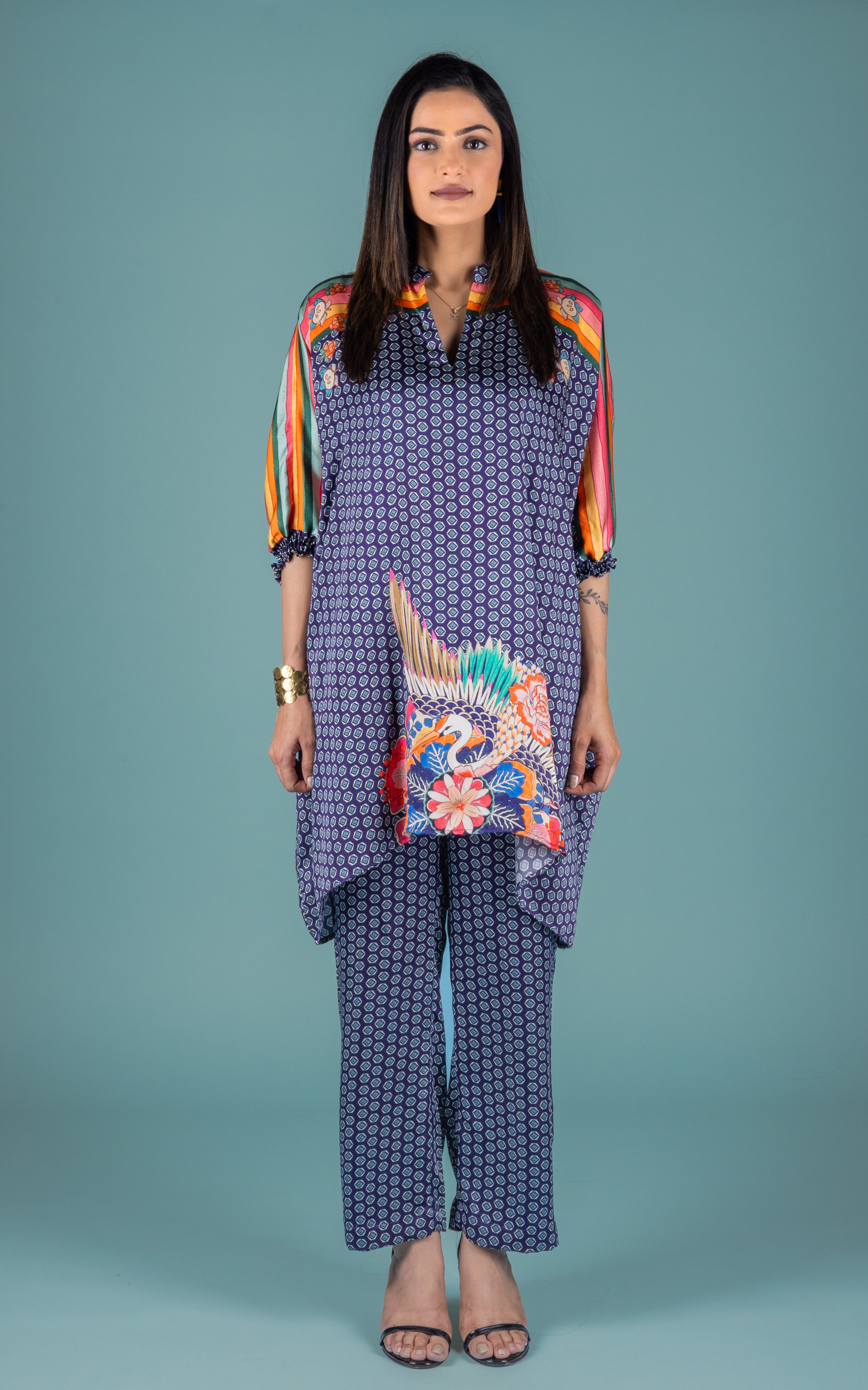 Parisa Blue Satin Co-ord Set - Neetika Chopra