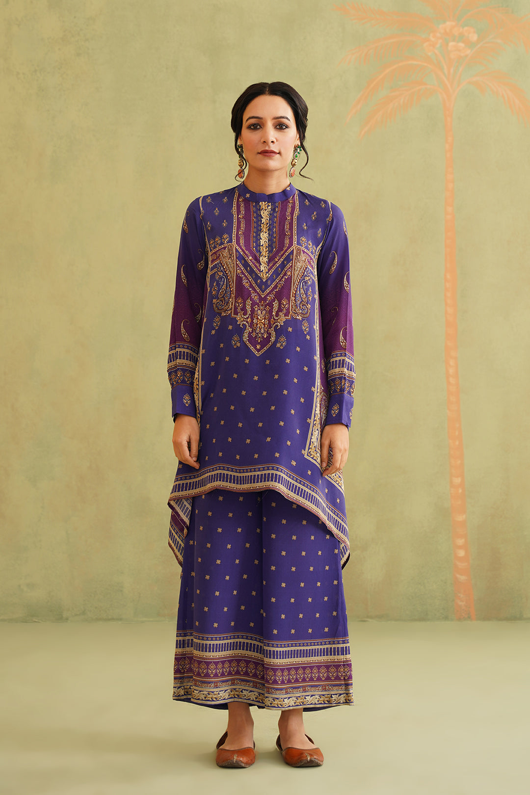 Royal Purple Hand Embroidered Crepe Matching Set - Neetika Chopra