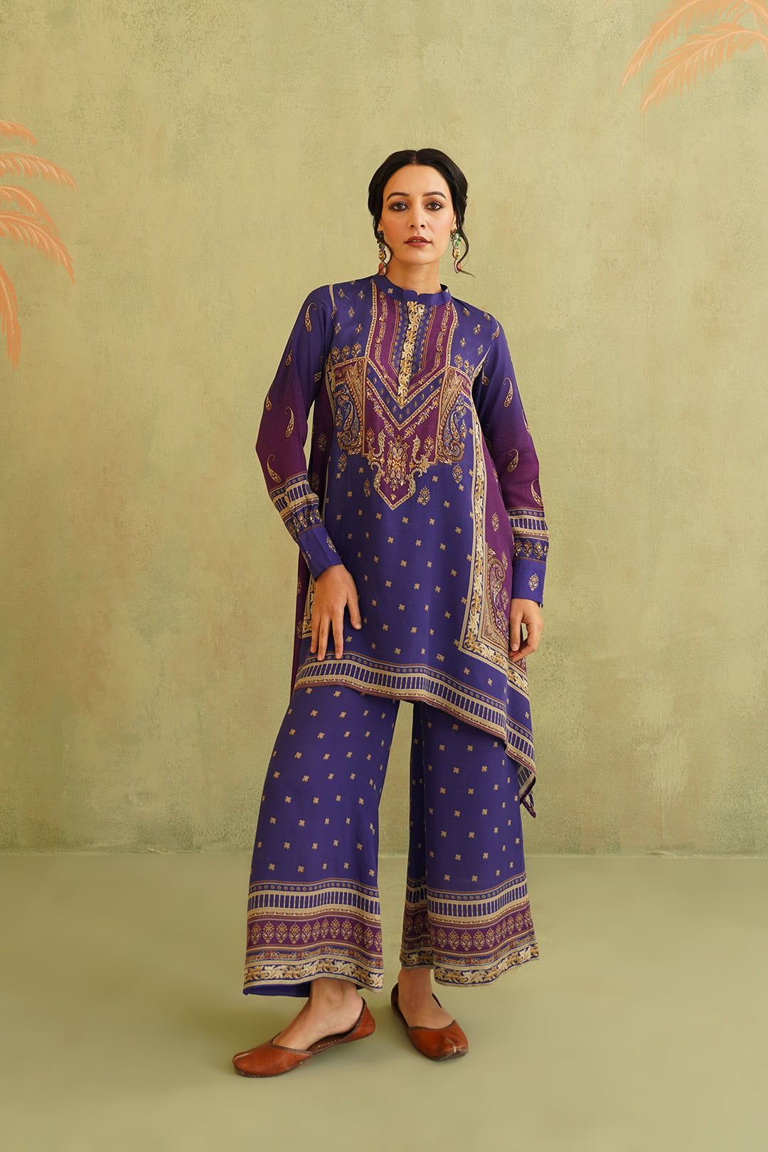 Royal Purple Hand Embroidered Crepe Matching Set - Neetika Chopra