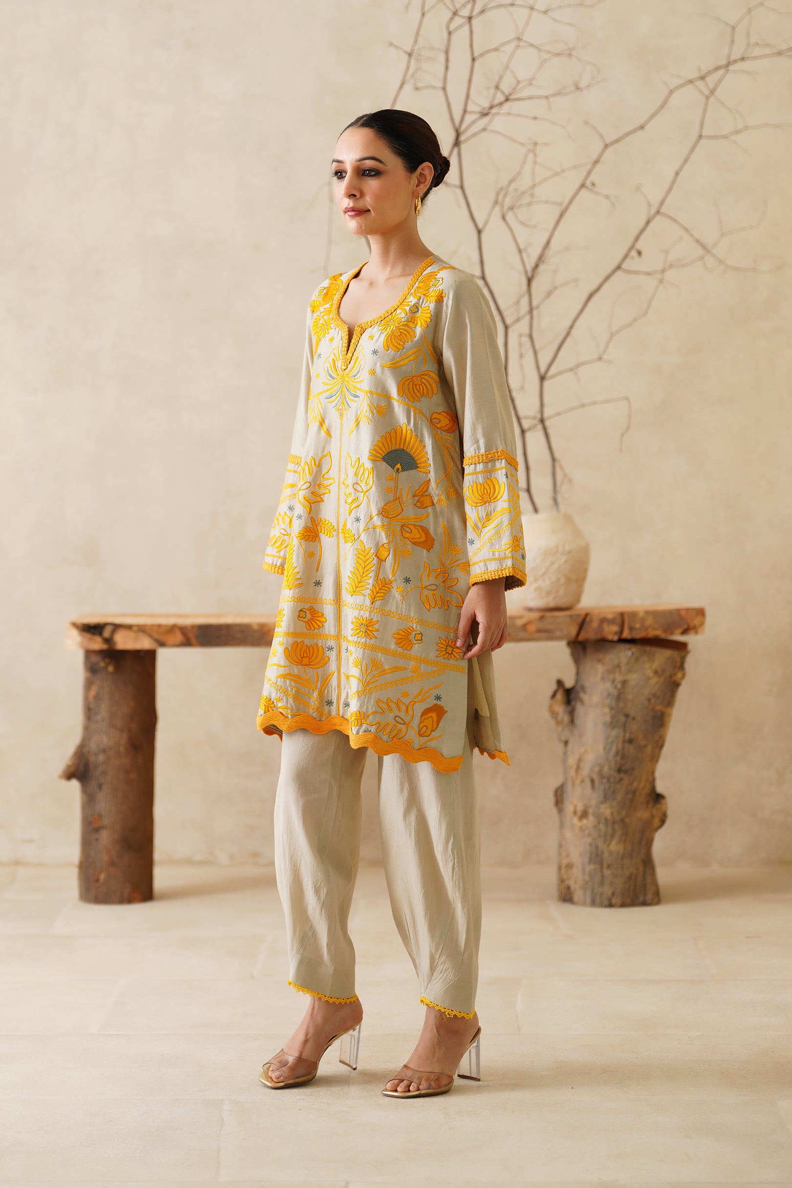 Saphira Pure Chanderi Embroidered Matching Set - Neetika Chopra