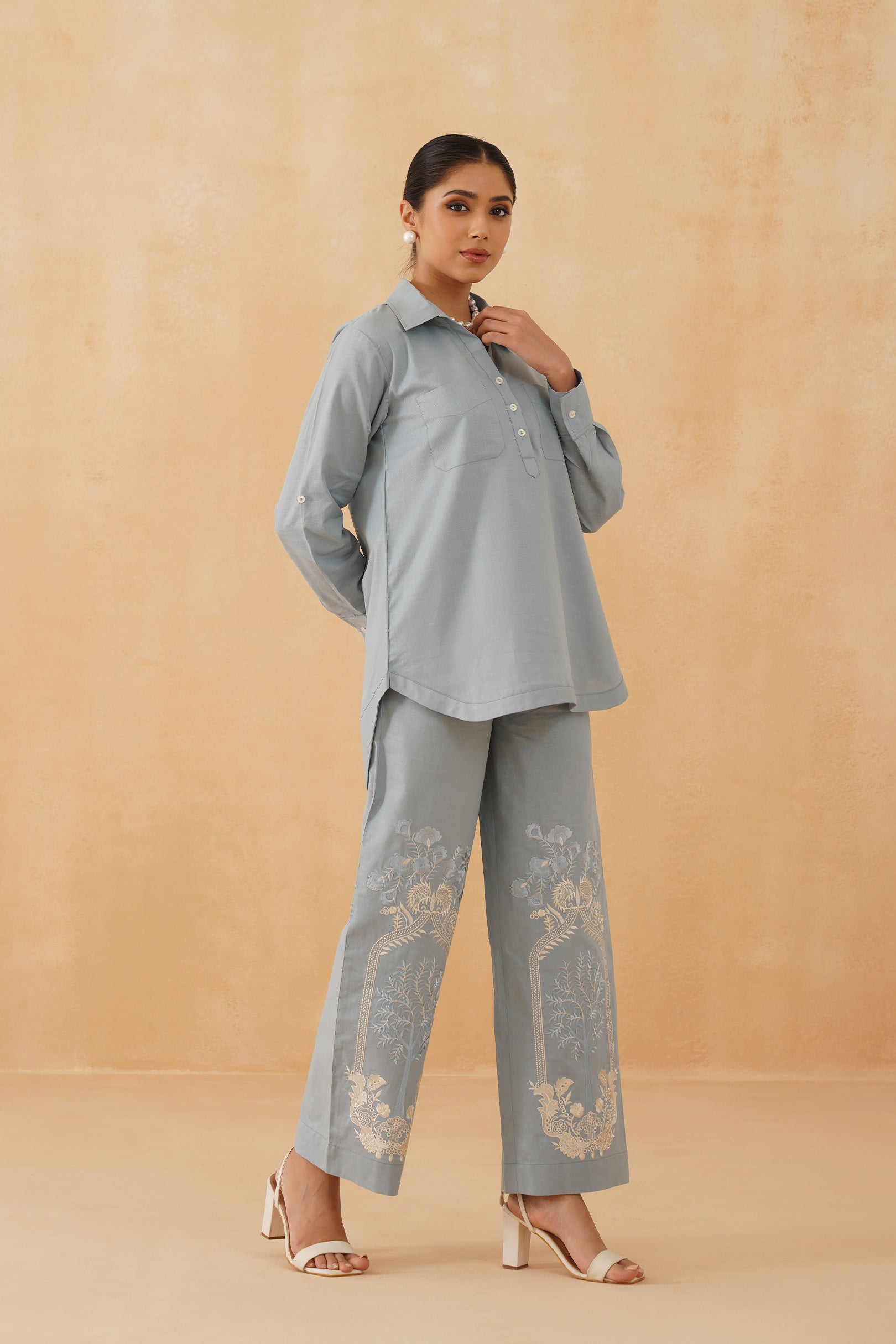 Tasmia Cotton Linen Embroidered Matching Set - Neetika Chopra