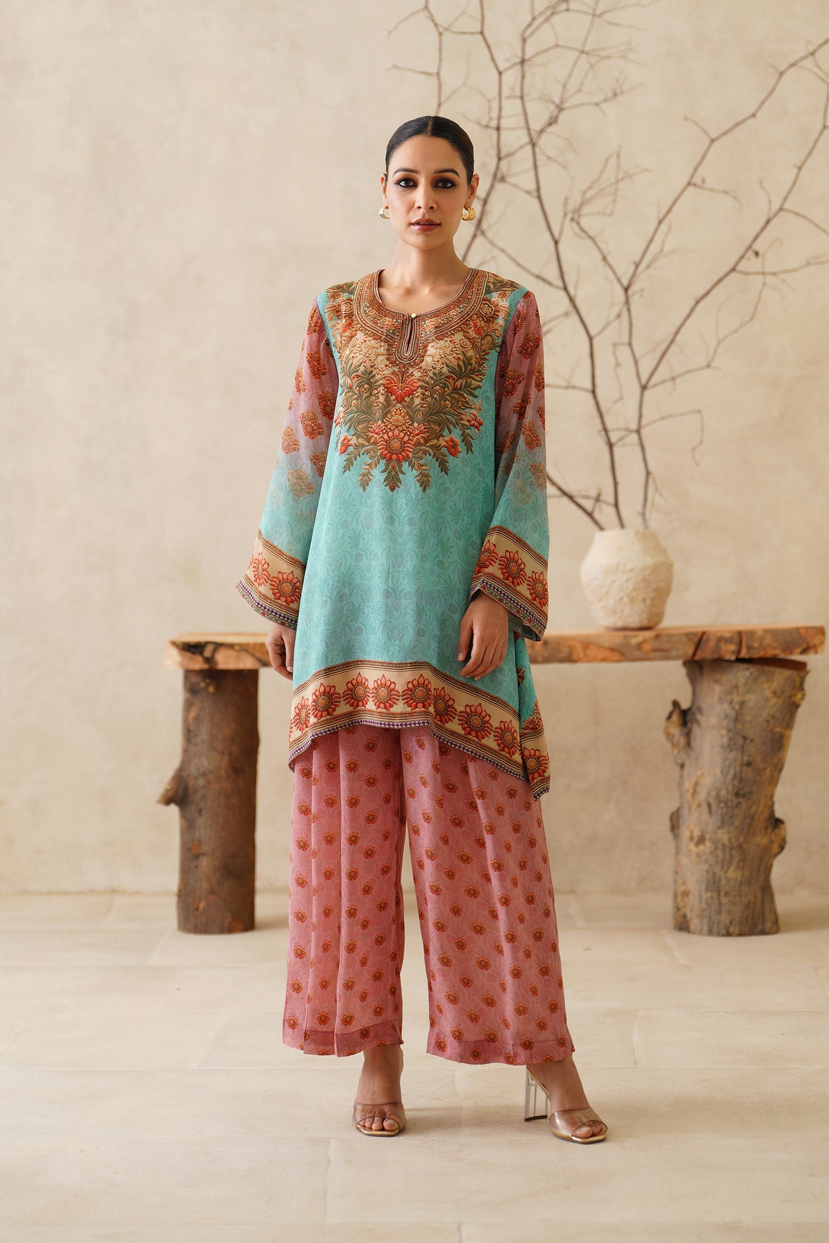 Zafran Crepe Printed Matching Set - Neetika Chopra
