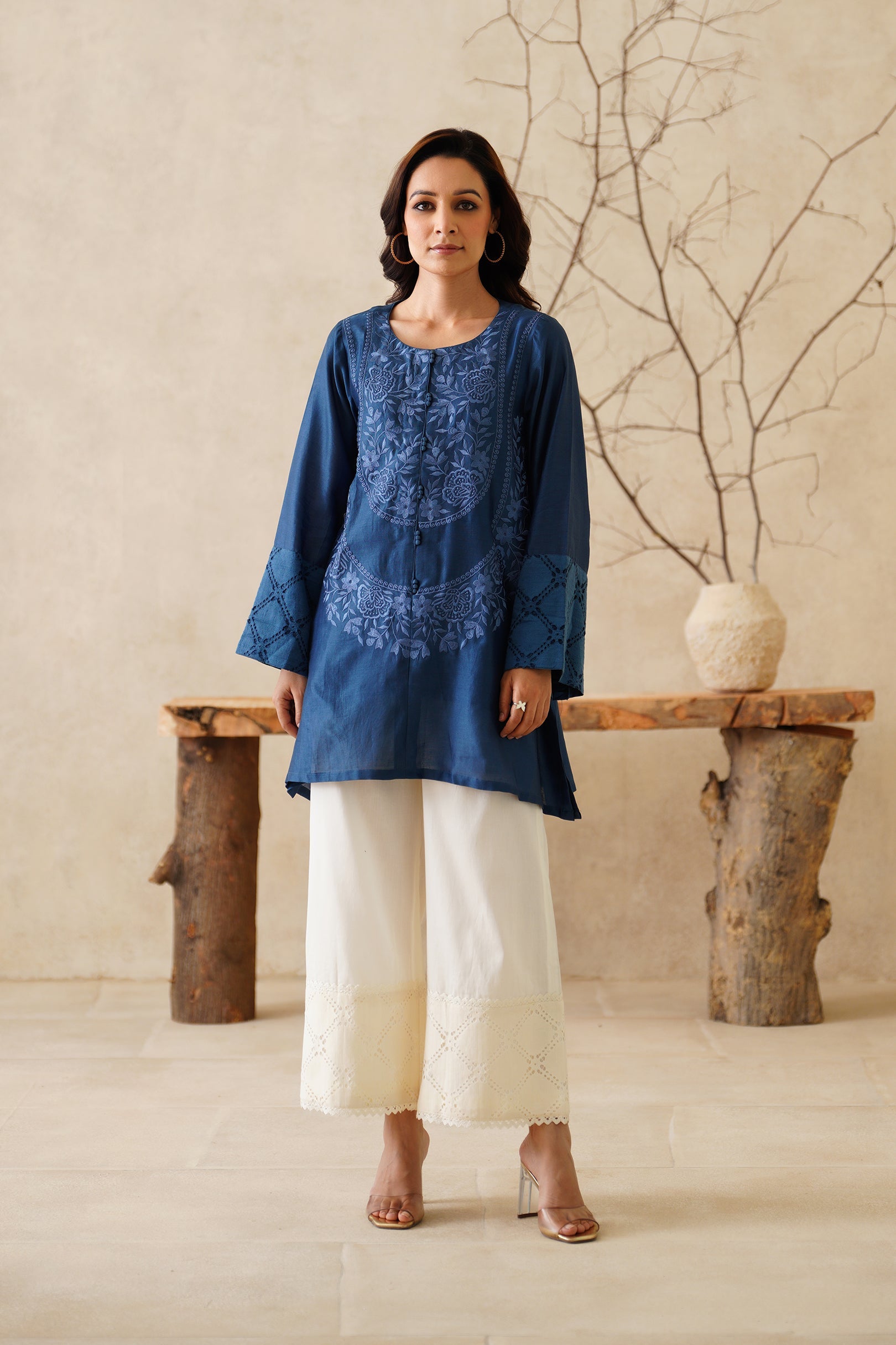 Zaroon Pure Chanderi Embroidered Matching Set - Neetika Chopra