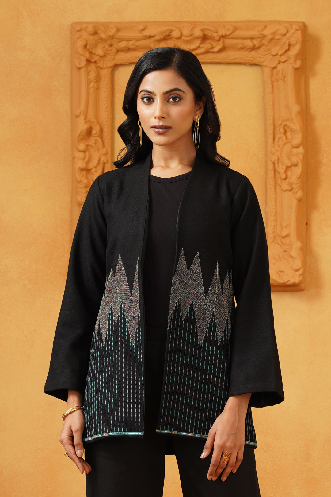 Black & Blue Lurex Tweed Embroidered Only Jacket - Neetika Chopra