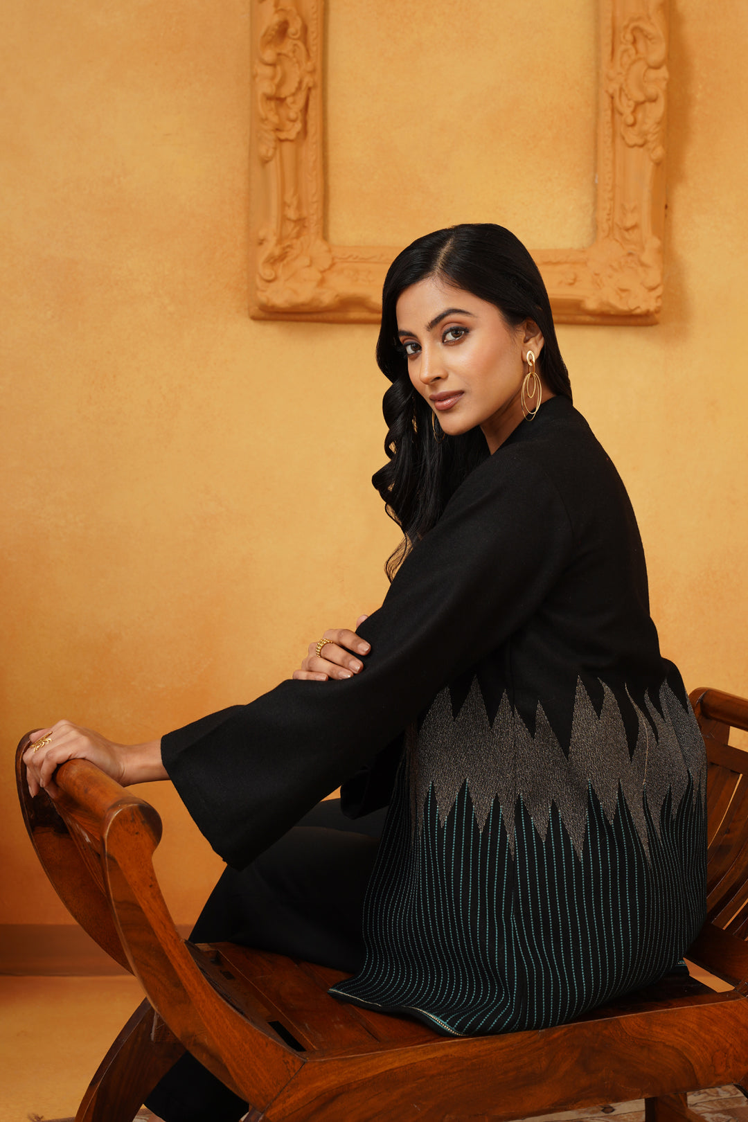 Black & Blue Lurex Tweed Embroidered Only Jacket - Neetika Chopra