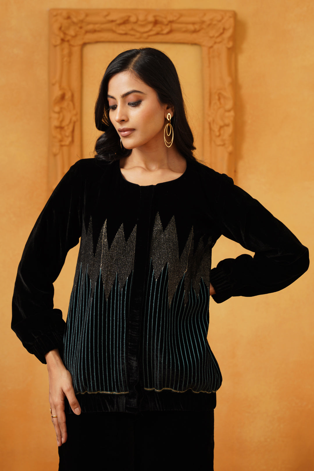 Sanchi Velvet Embroidered Only Jacket - Neetika Chopra