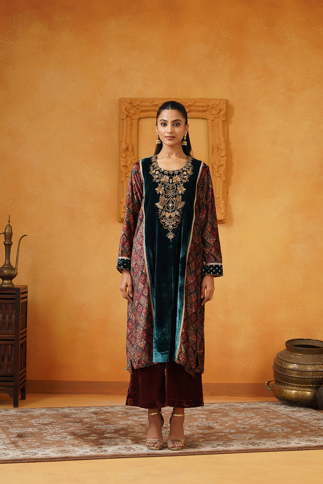 Amina Velvet Hand Embroidered Kurta Set - Neetika Chopra