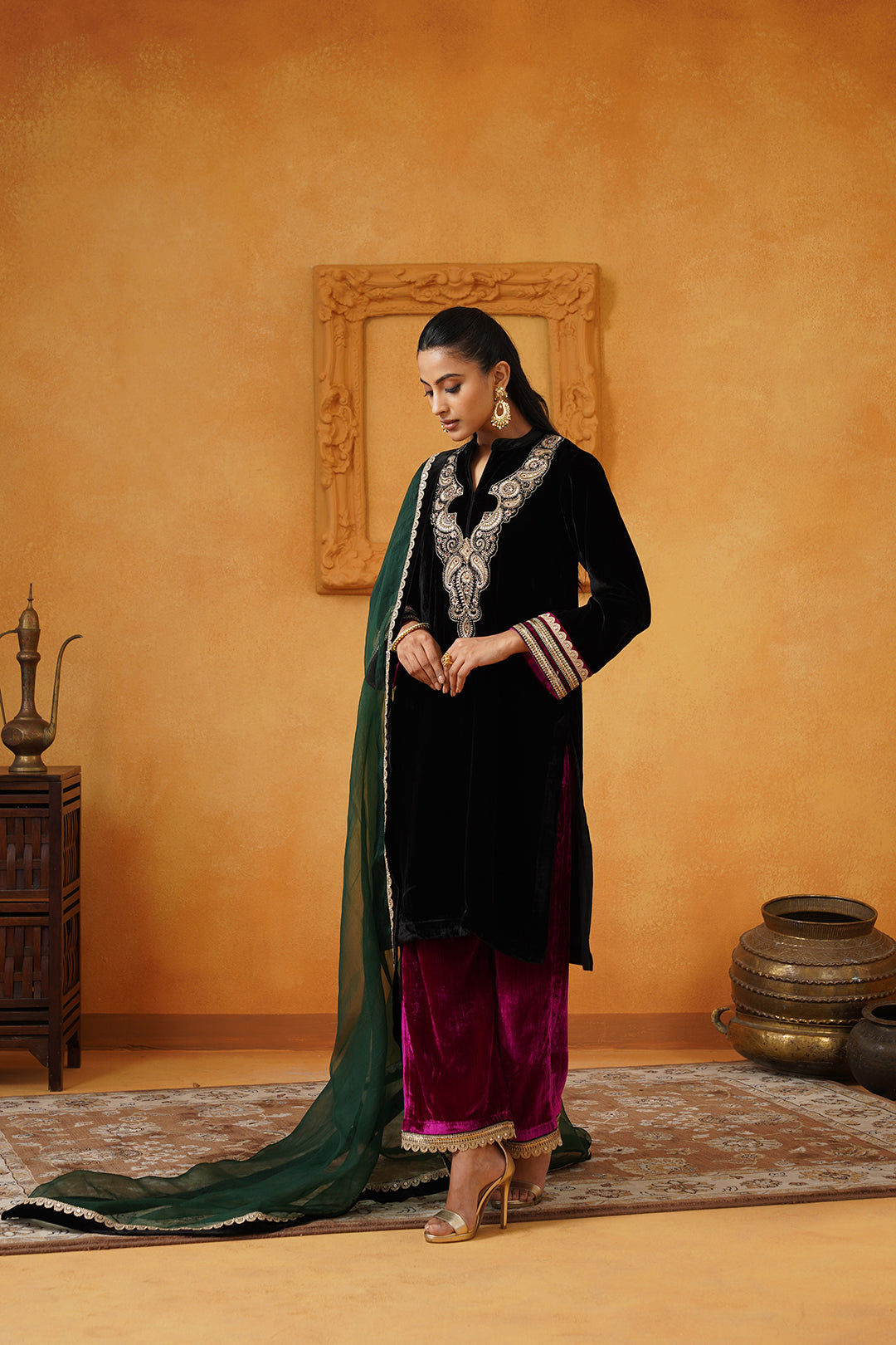 Nadia Velvet Emboidered Kurta Set - Neetika Chopra