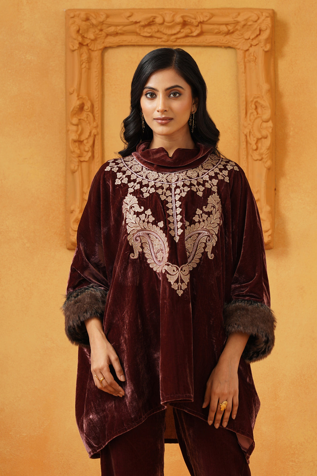 Aqsa Embroidered Velvet Poncho Only - Neetika Chopra