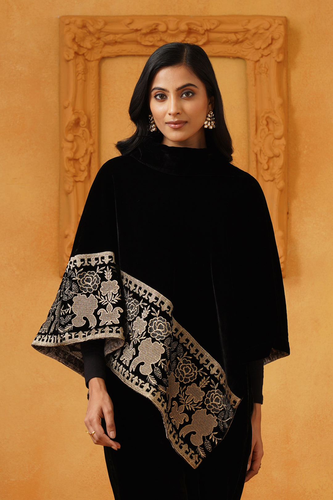 Nayab Velvet Embroidered Poncho - Neetika Chopra