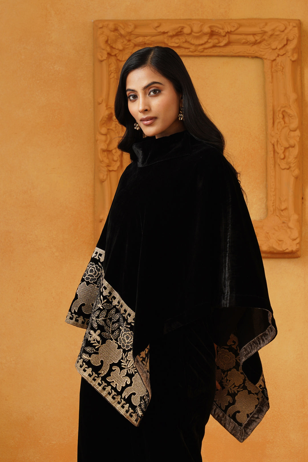 Nayab Velvet Embroidered Poncho - Neetika Chopra