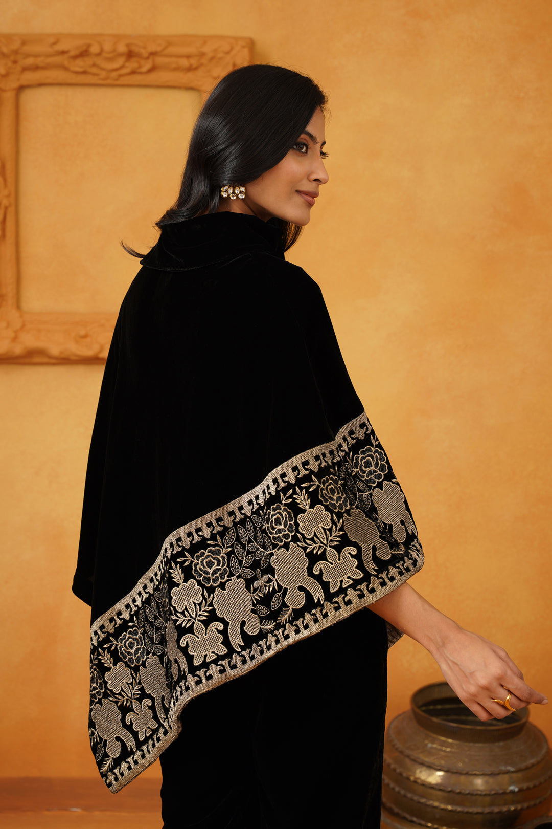 Nayab Velvet Embroidered Poncho - Neetika Chopra