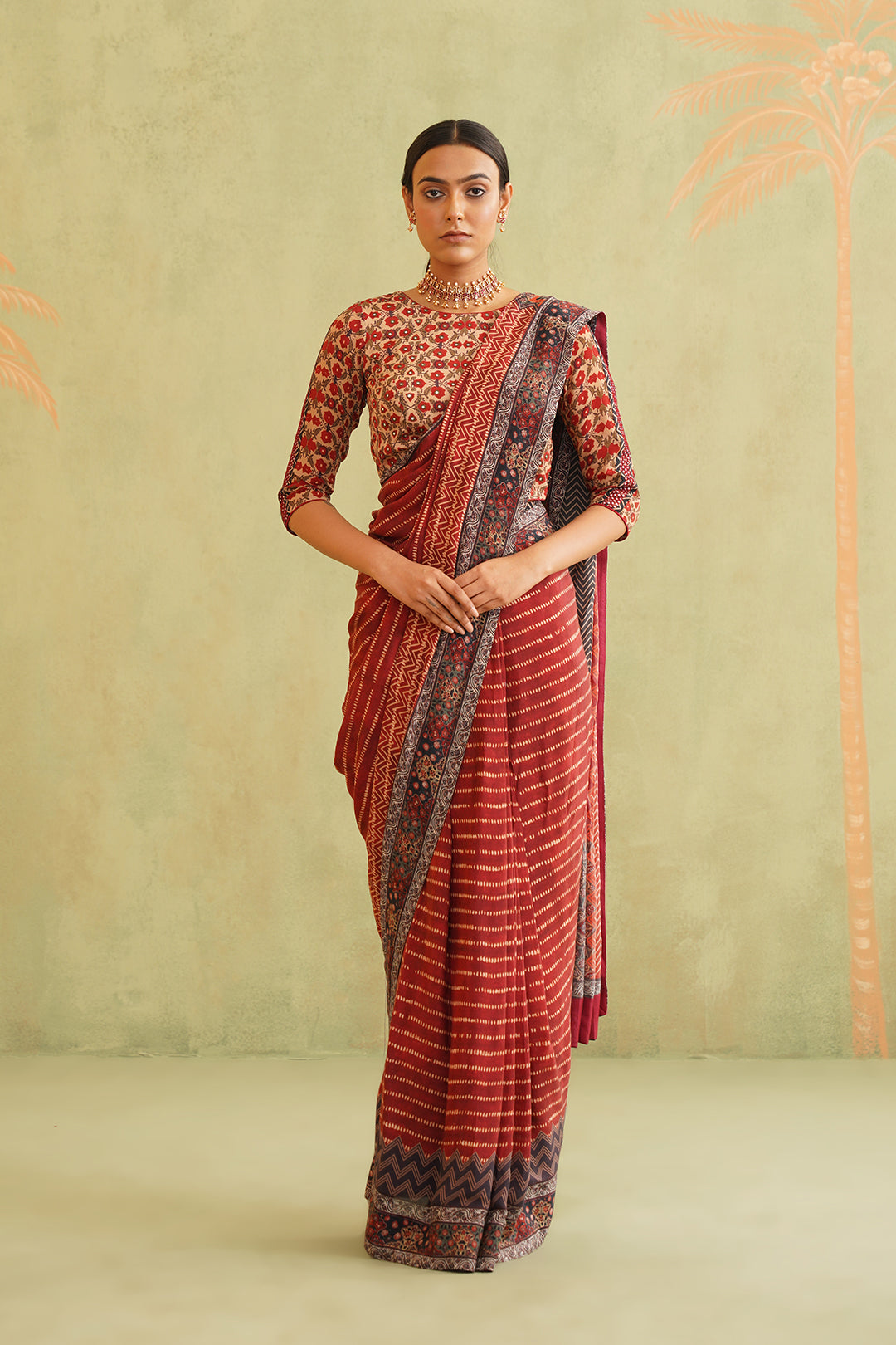 Rida Pre-Draped Printed Crepe Stitched Saree - Neetika Chopra