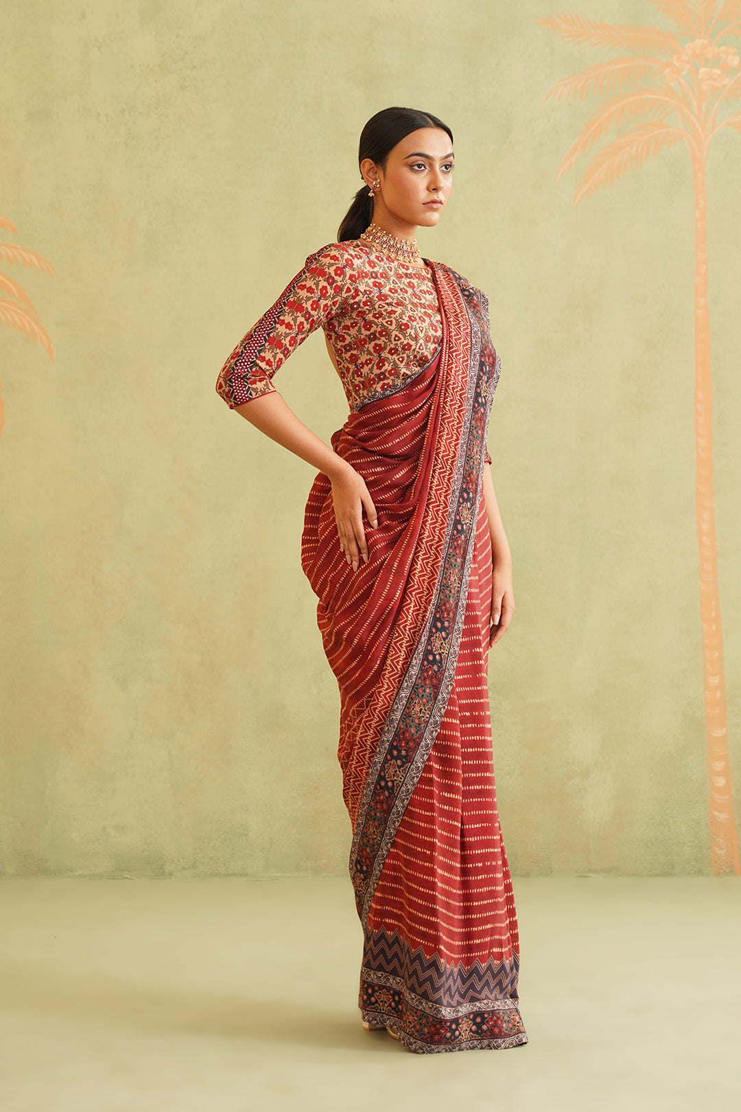 Rida Pre-Draped Printed Crepe Stitched Saree - Neetika Chopra
