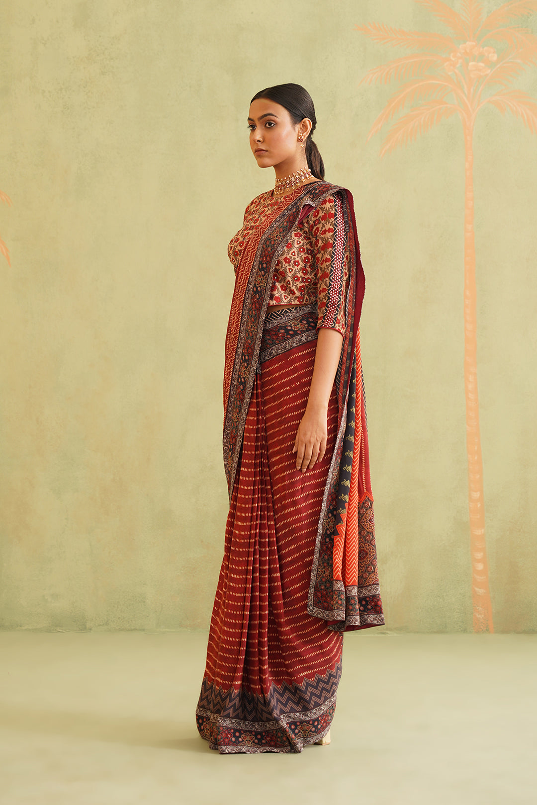 Rida Pre-Draped Printed Crepe Stitched Saree - Neetika Chopra