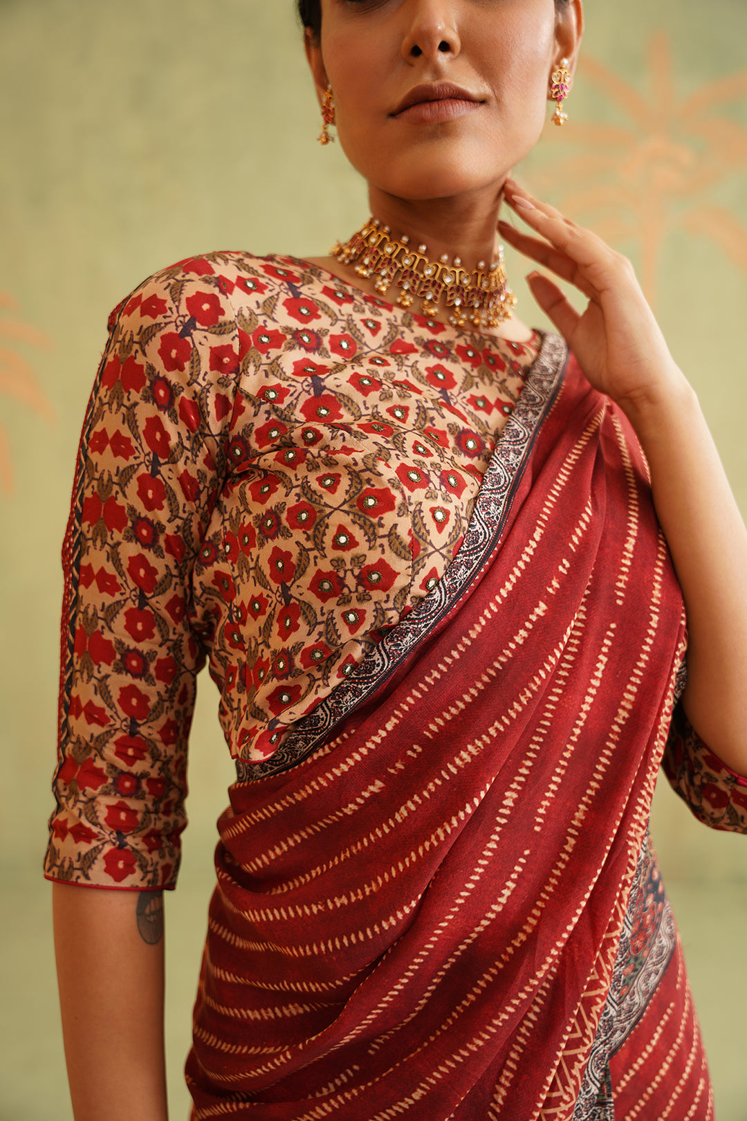 Rida Pre-Draped Printed Crepe Stitched Saree - Neetika Chopra