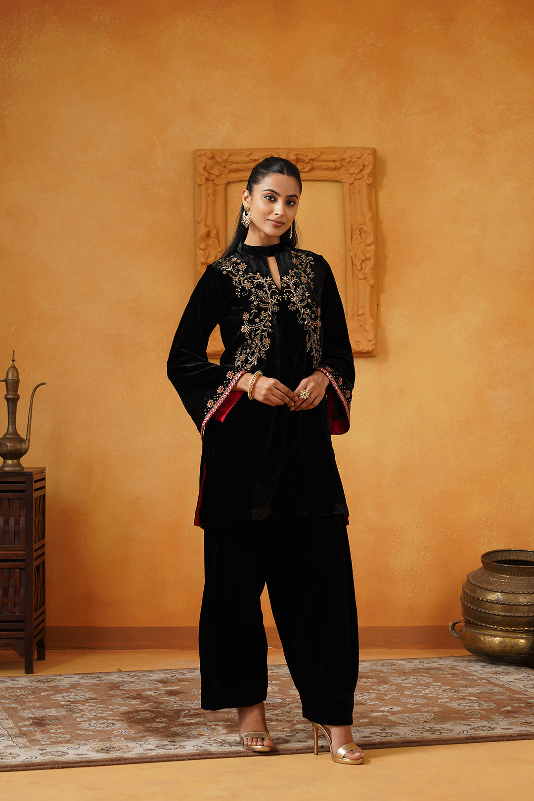 Farideh Velvet Hand Embroidered Suit Set - Neetika Chopra