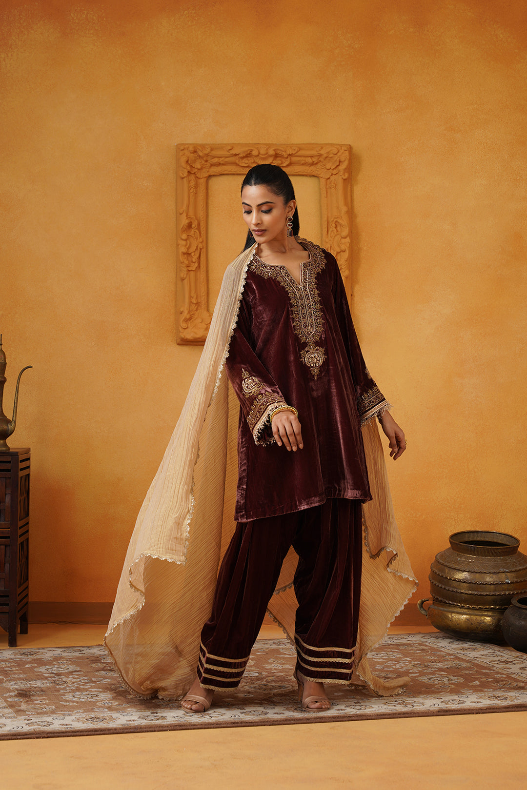 Mariyam Velvet Embroidered Suit Set - Neetika Chopra