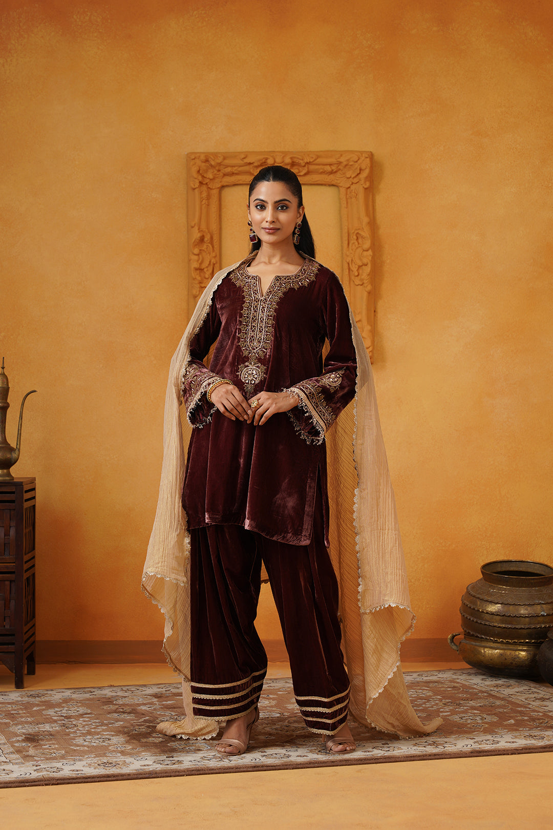 Mariyam Velvet Embroidered Suit Set - Neetika Chopra